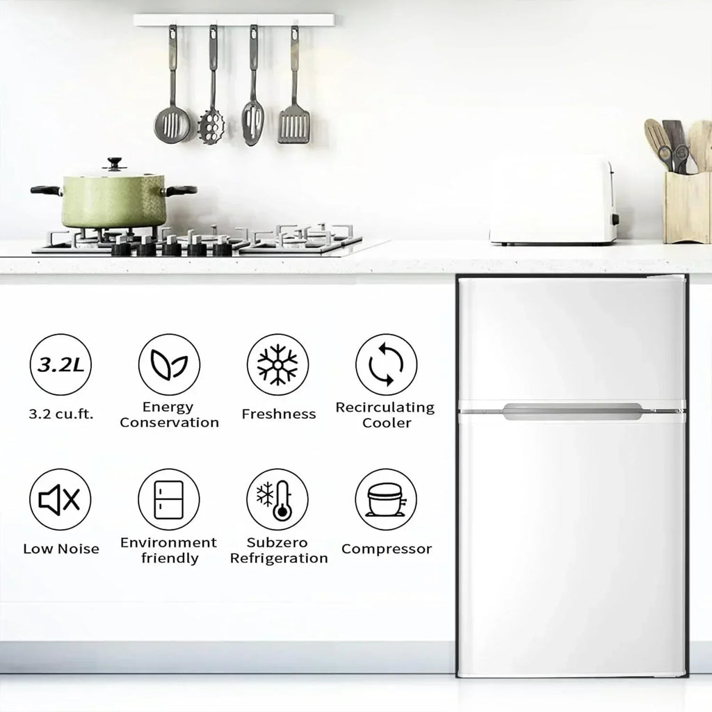 Antarctic Star Compact Mini Refrigerator Separate Freezer Small Fridge Double 2-Door