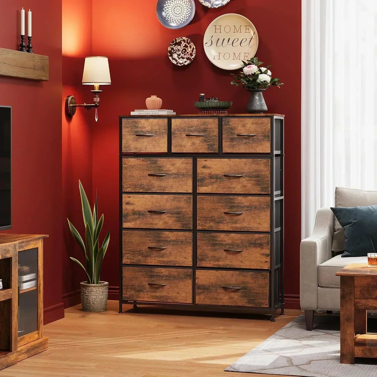 Storage Organizer Unit 11 Fabric Bins Storage Drawers Organizer Steel Frame Tall Storage Tower