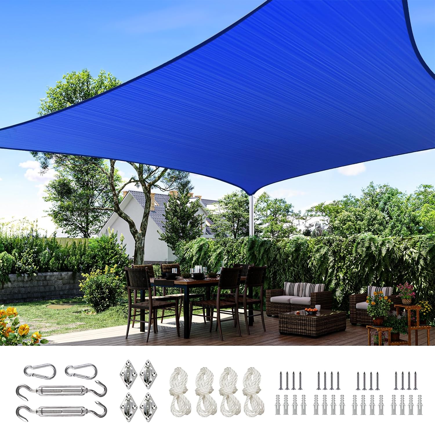 Quictent 20X20FT 185G HDPE Square Sun Shade Sail Canopy 98% UV Block Outdoor Patio Garden with Hardware Kit (Brown)