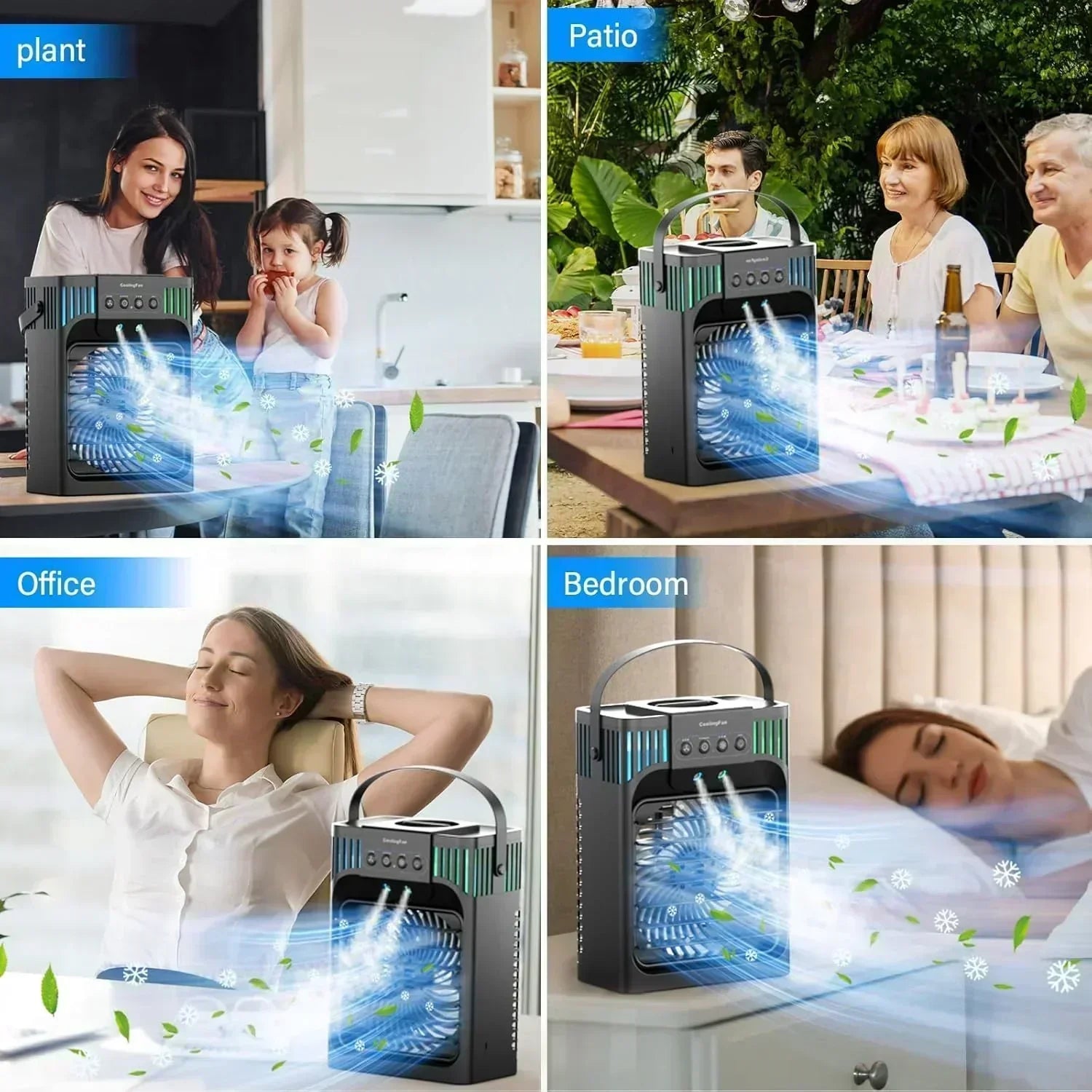Portable Air Conditioners 4-in-1 Evaporative Air Cooler 3 Modes 7 LED Light Cooling Fan