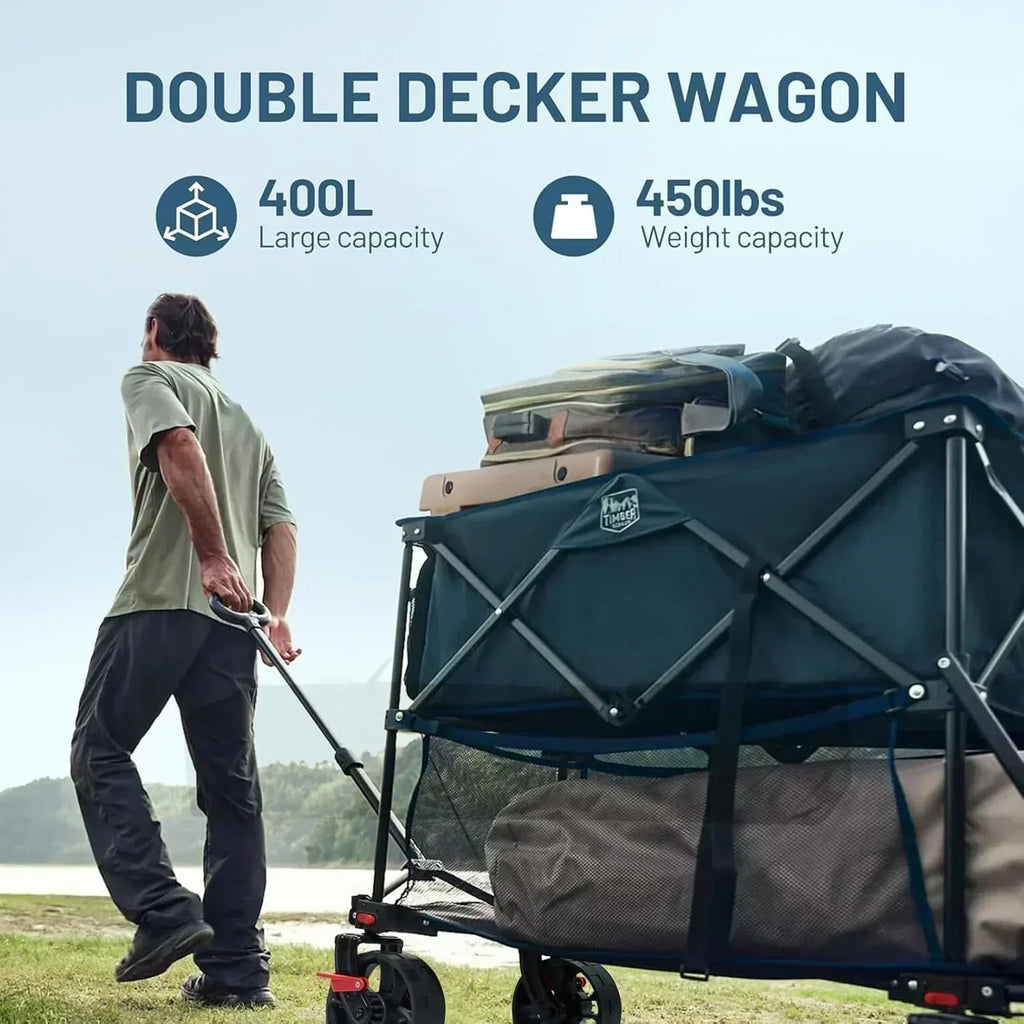 400L Large Capacity Folding Double Decker Cart with Brakes 54 Inch Extra Long Extended Cart