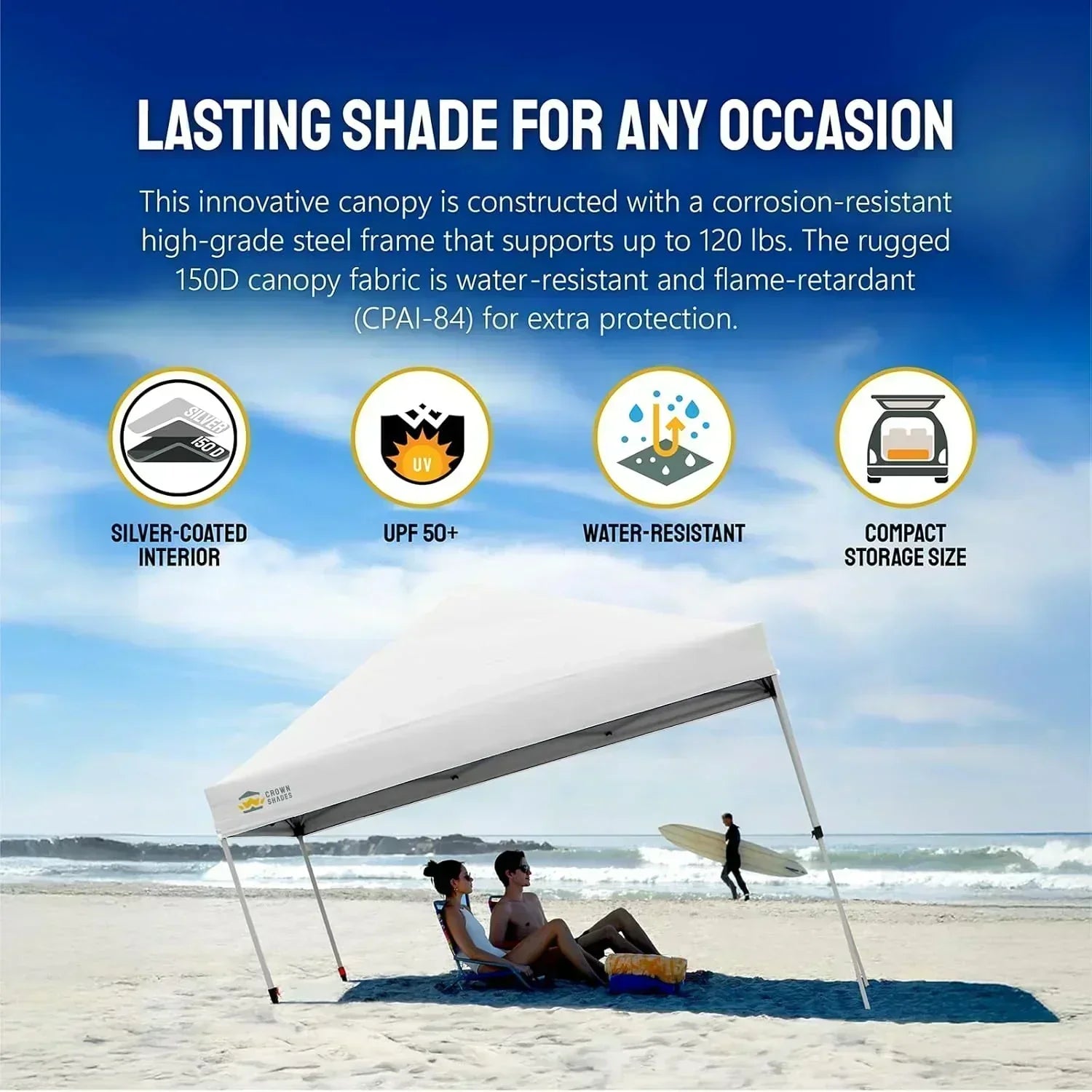 10x10 Pop-Up Awning One-Click Installation Beach Tent Outdoor Sunshade Silver Coated Top