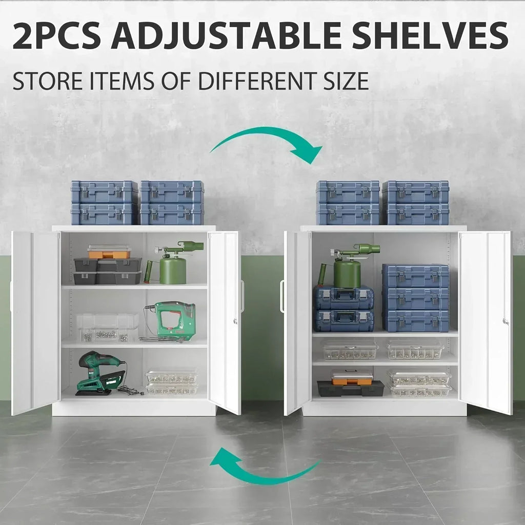 Metal Storage Cabinet with 2 Doors and 6 Shelves Black Metal Cabinet Garage Storage Cabinet