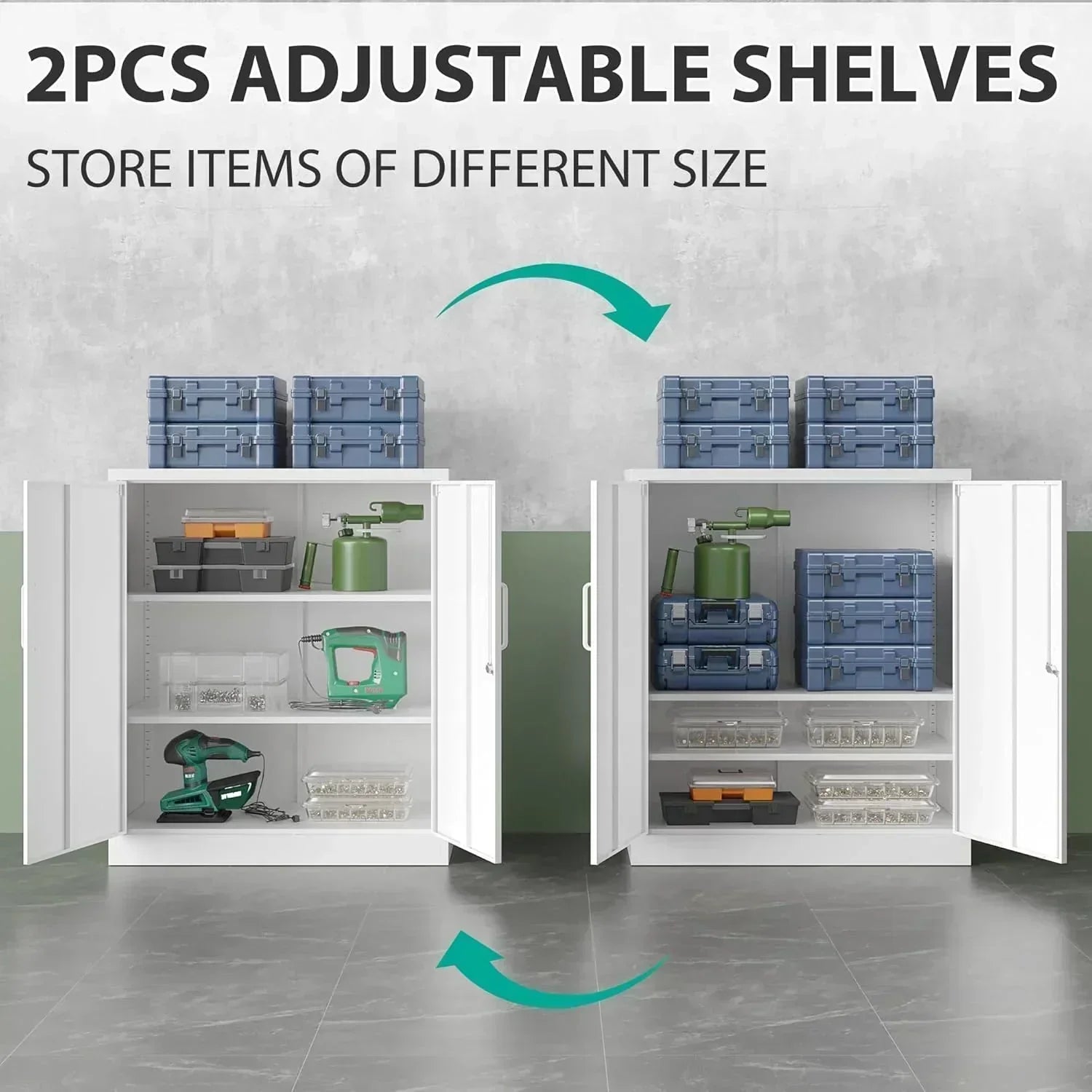 Metal Storage Cabinet with 2 Doors and 6 Shelves Black Metal Cabinet Garage Storage Cabinet