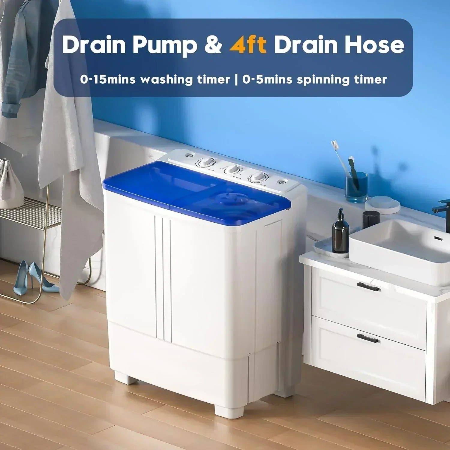 Auertech Portable Washing Machine 28lb Twin Tub Washing Machine Compact Washing Machine
