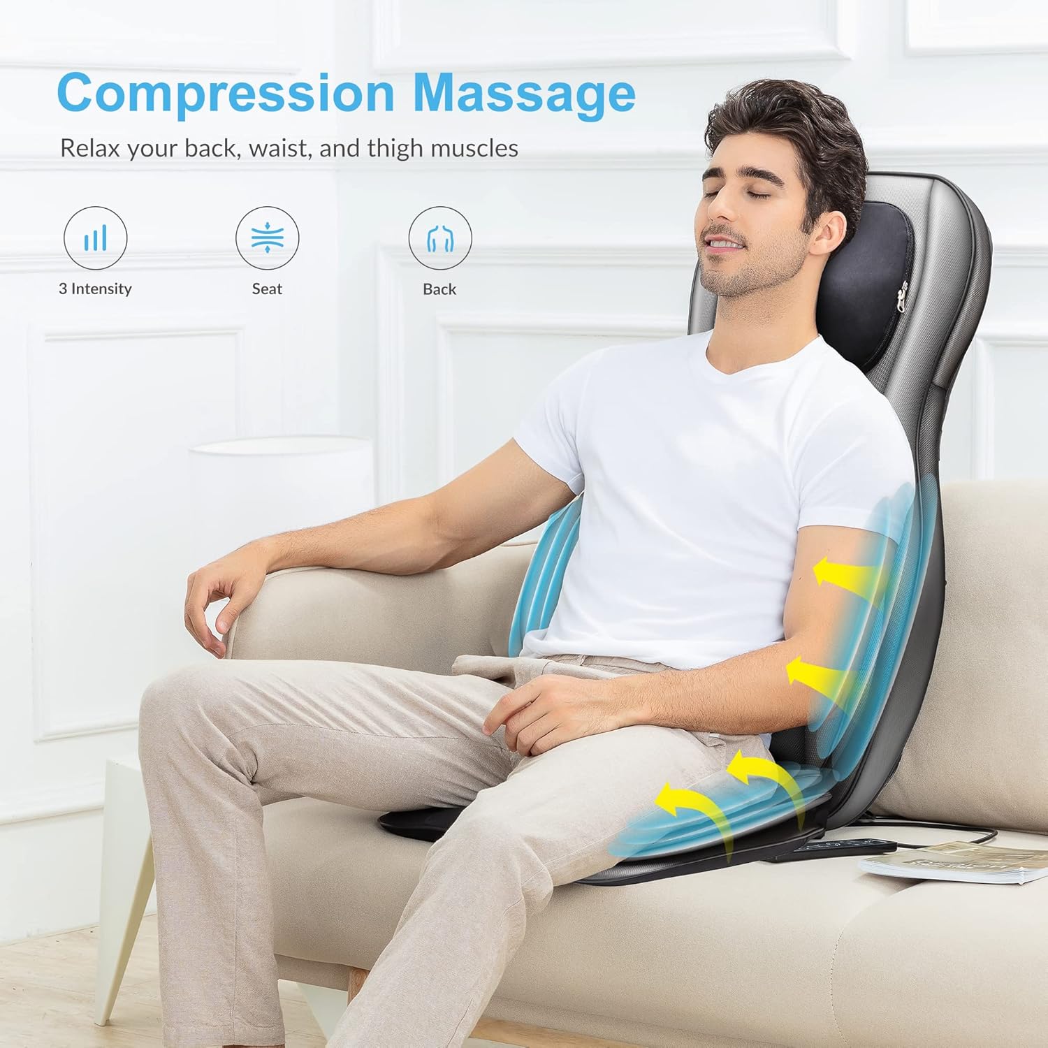 COMFIER Massager Chair with Heat Shiatsu Neck Back Massager Portable with Compress