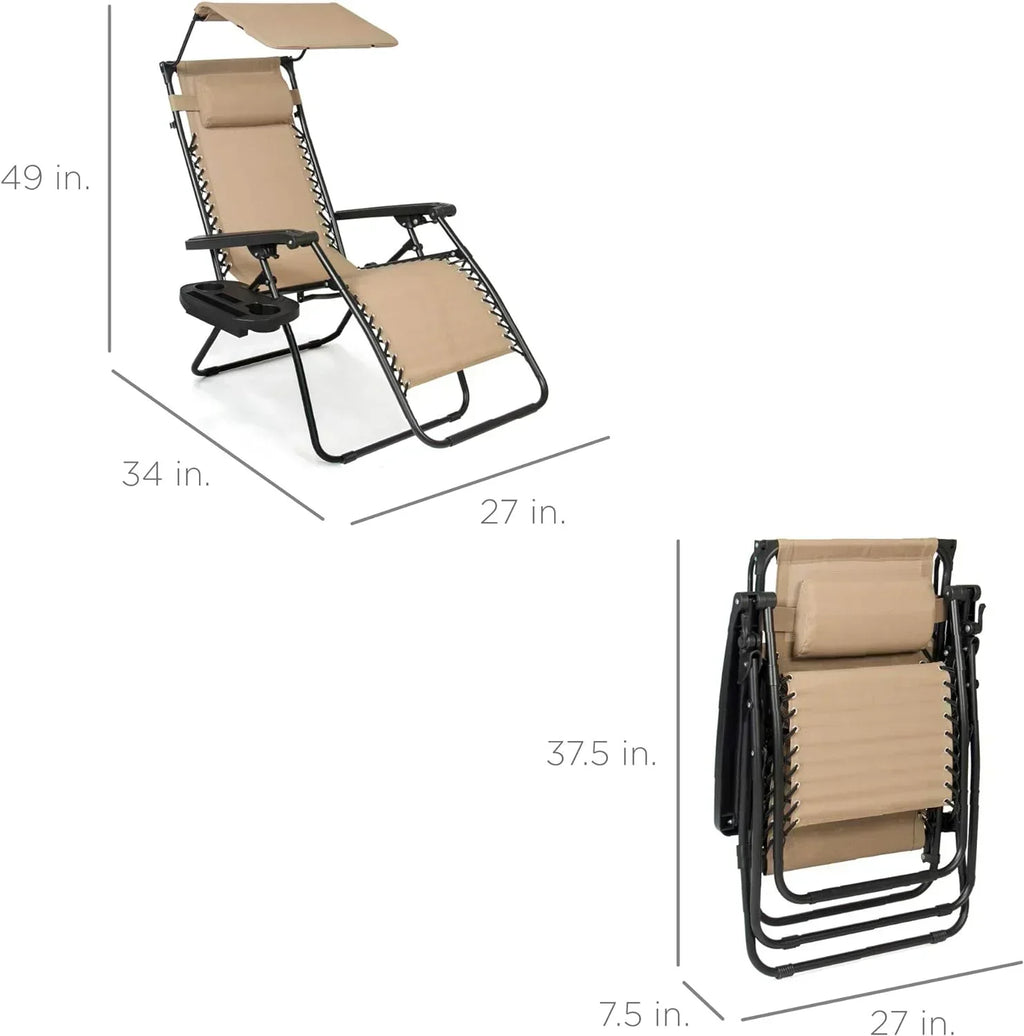 Best Choice Products Folding Zero Gravity Recliner Patio Lounge Chair Adjustable Canopy Shade