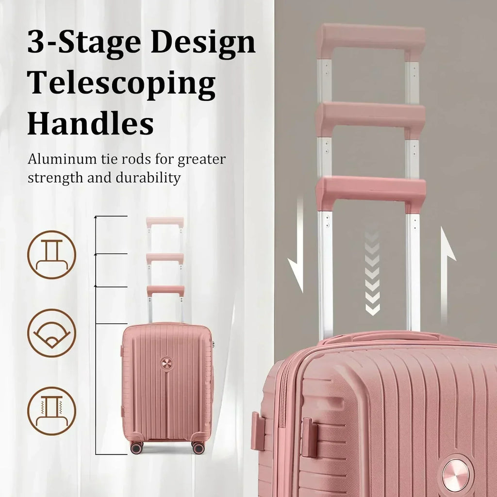 5-piece PP hardshell lightweight travel carry-on luggage set with dual spinner wheels