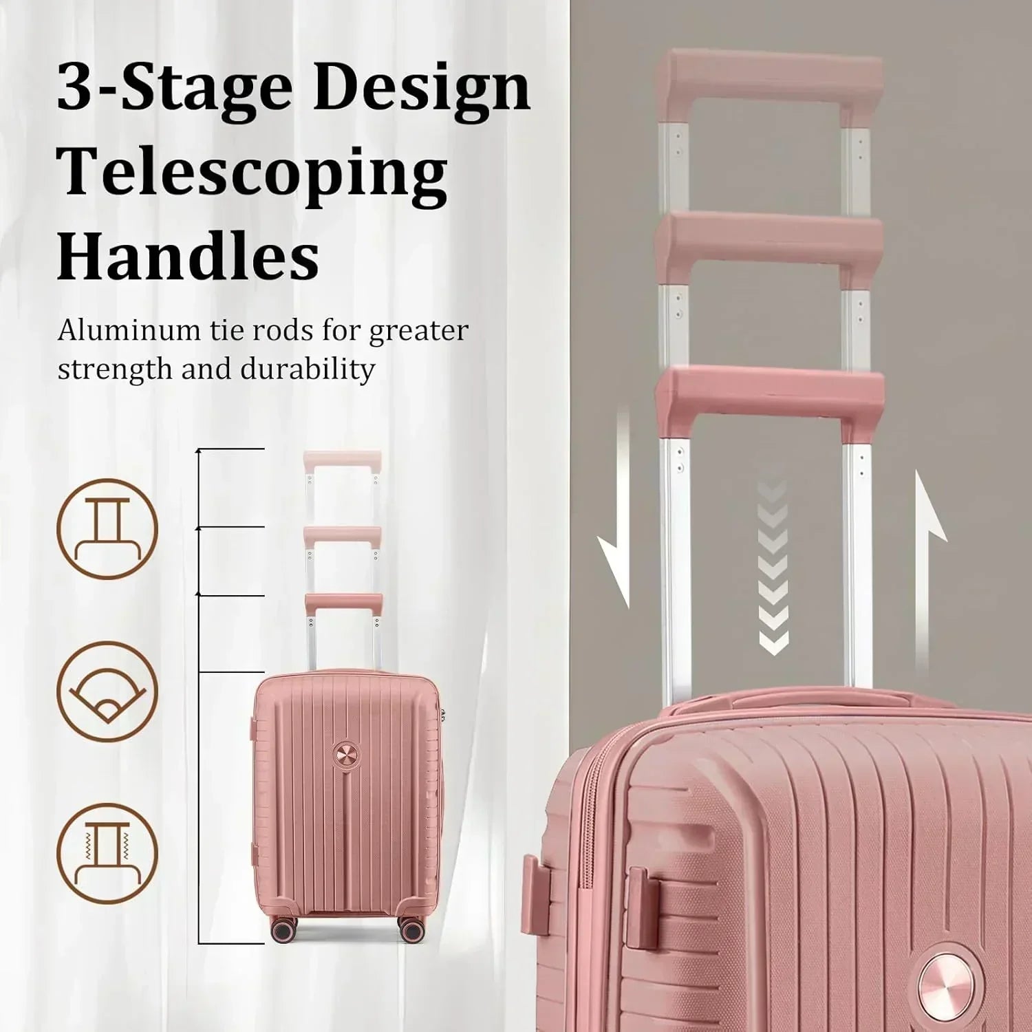 5-piece PP hardshell lightweight travel carry-on luggage set with dual spinner wheels