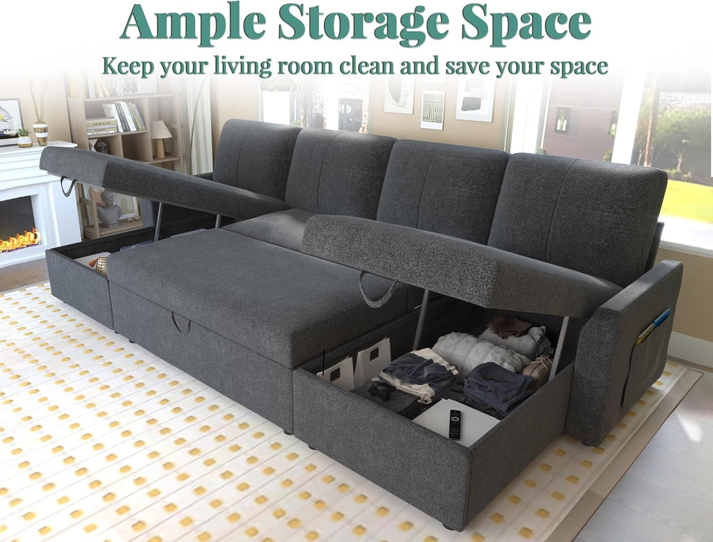 VanAcc Sofa Bed Sleeper Sofa with Storage Chaise 2 in 1 Pull Out Couch Living Room