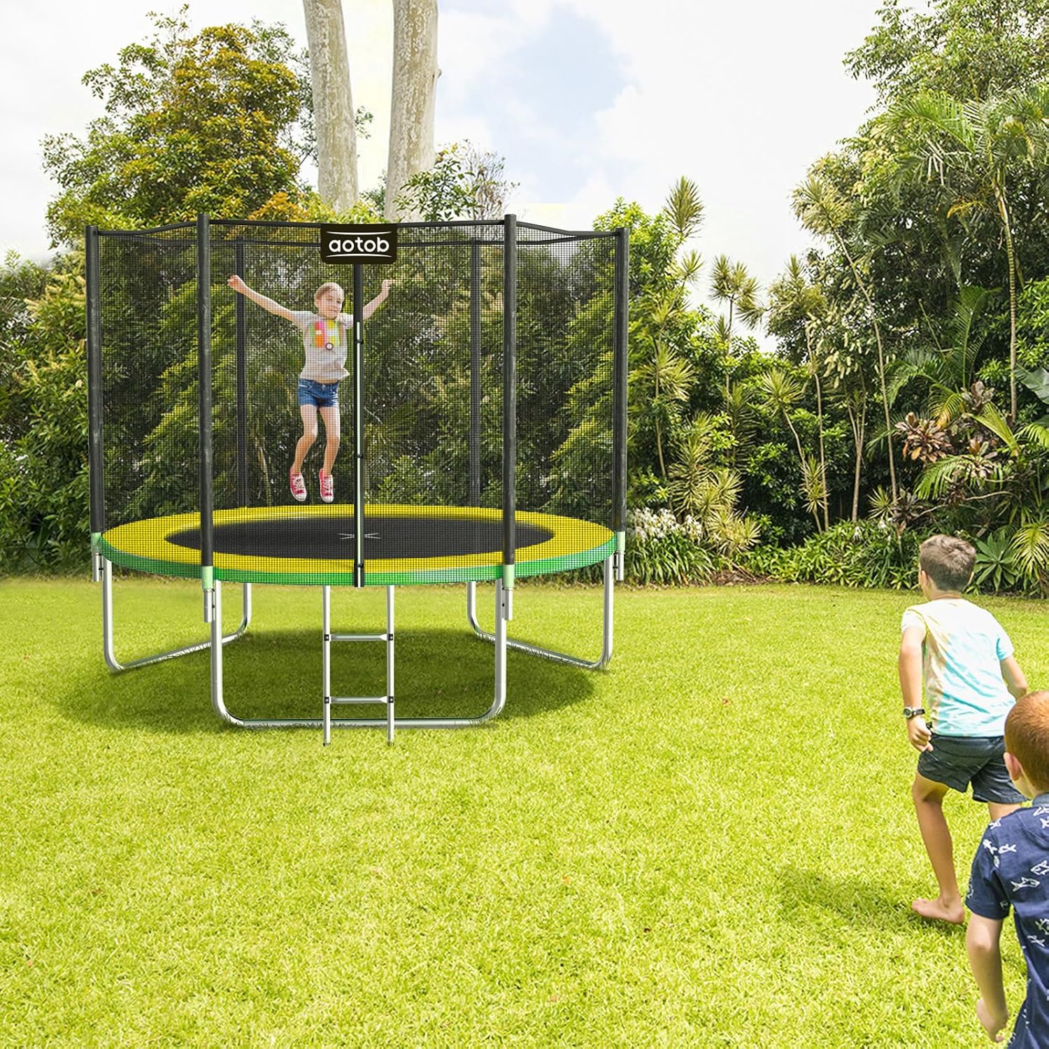 AOTOB 8FT 10FT 12FT 14 FT 15FT Trampoline with Safety Enclosure Net Outdoor Trampoline