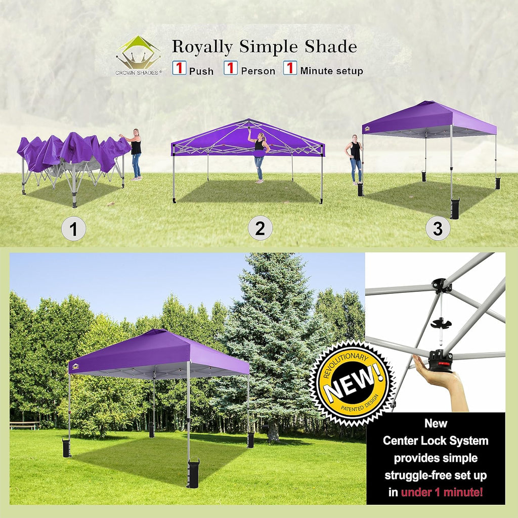 10x10 Pop-Up Awning One-Click Installation Beach Tent Outdoor Sunshade Silver Coated Top