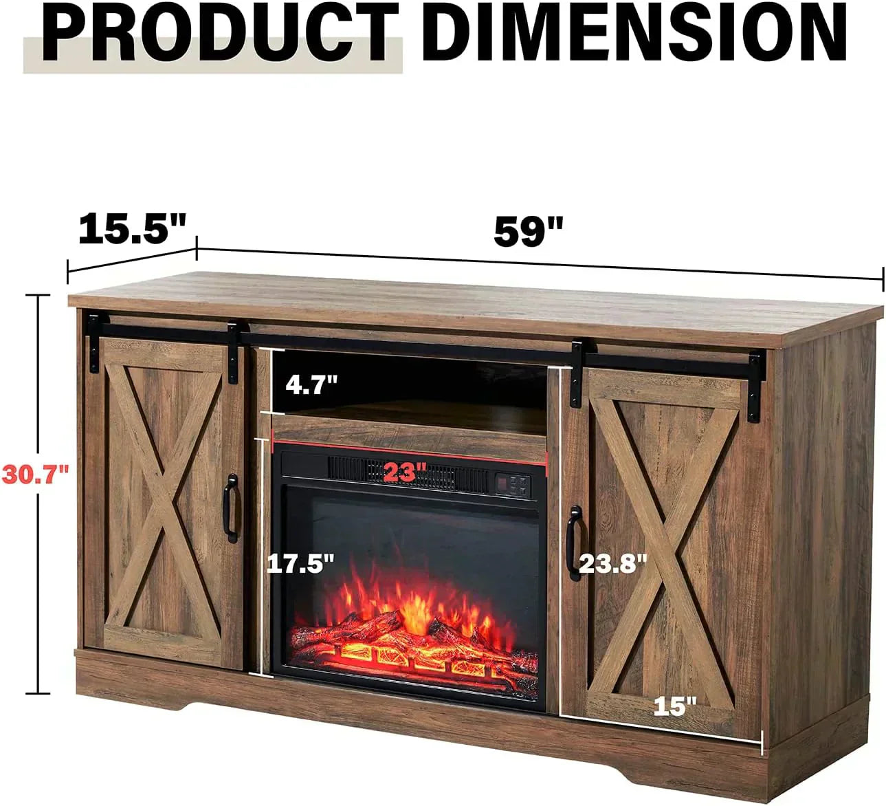 AMERLIFE Fireplace TV Stand with Sliding Barn Door  Farmhouse 63 Fireplace Entertainment Center