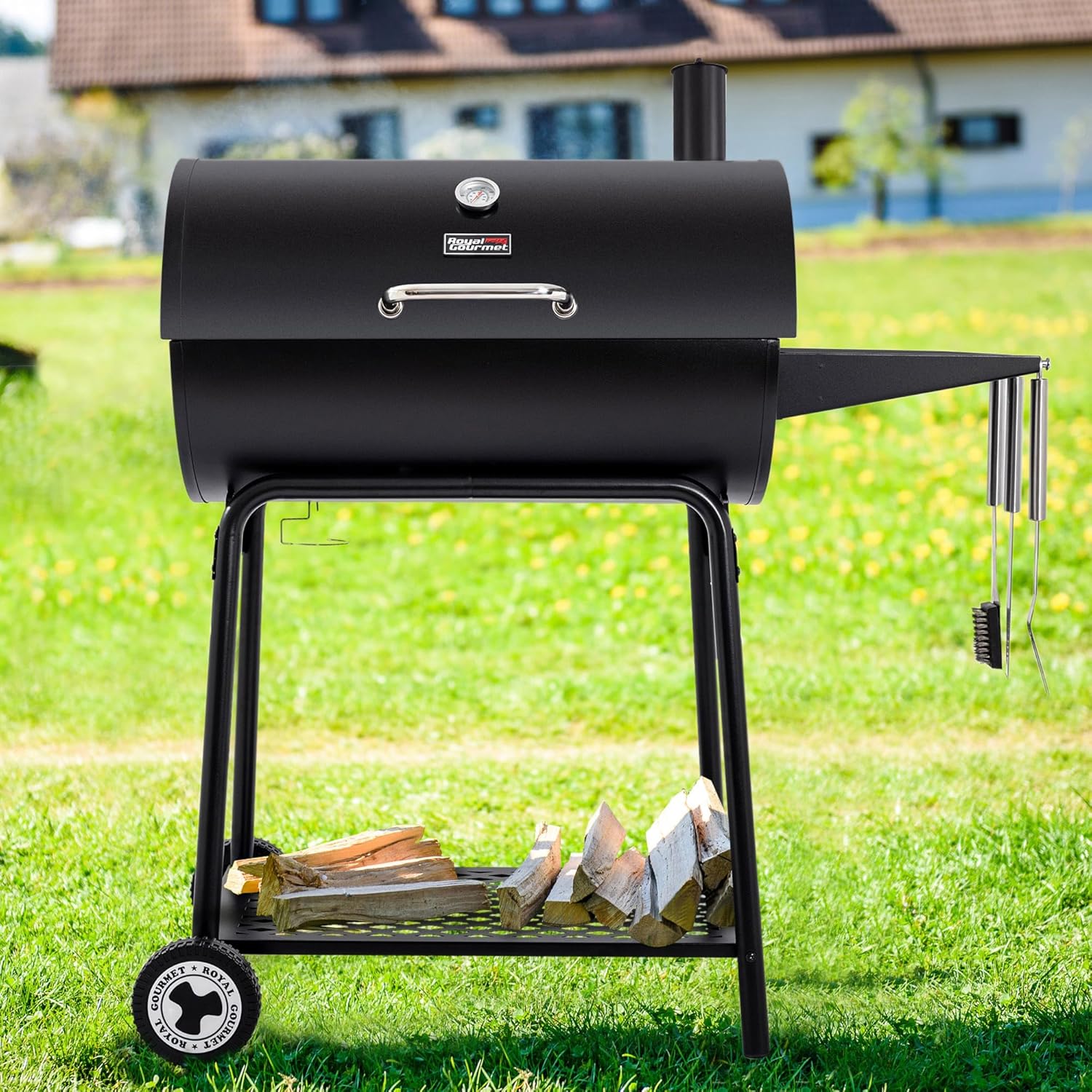 Royal Gourmet CC1830 30 Barrel Charcoal Grill with Heating Rack, Outdoor Grill, 627 Sqm