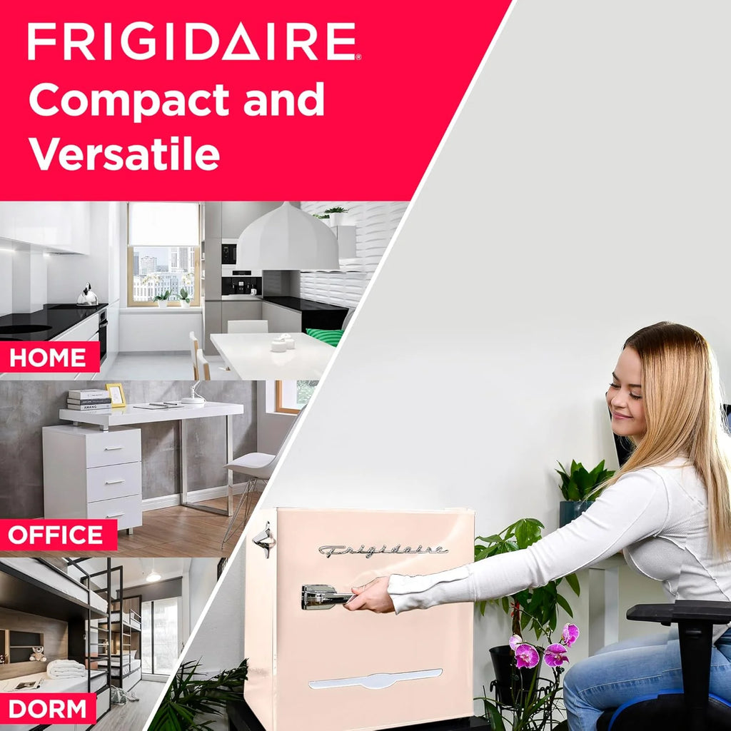 Frigidaire EFR176 Retro Compact Fridge with Chiller Mini Refrigerator with Built-in Bottle Opener for Office, Bedroom, Dorm Room or Cabin, 1.6 cu ft 16 D x 18 W x 18.5 H, Moonlight