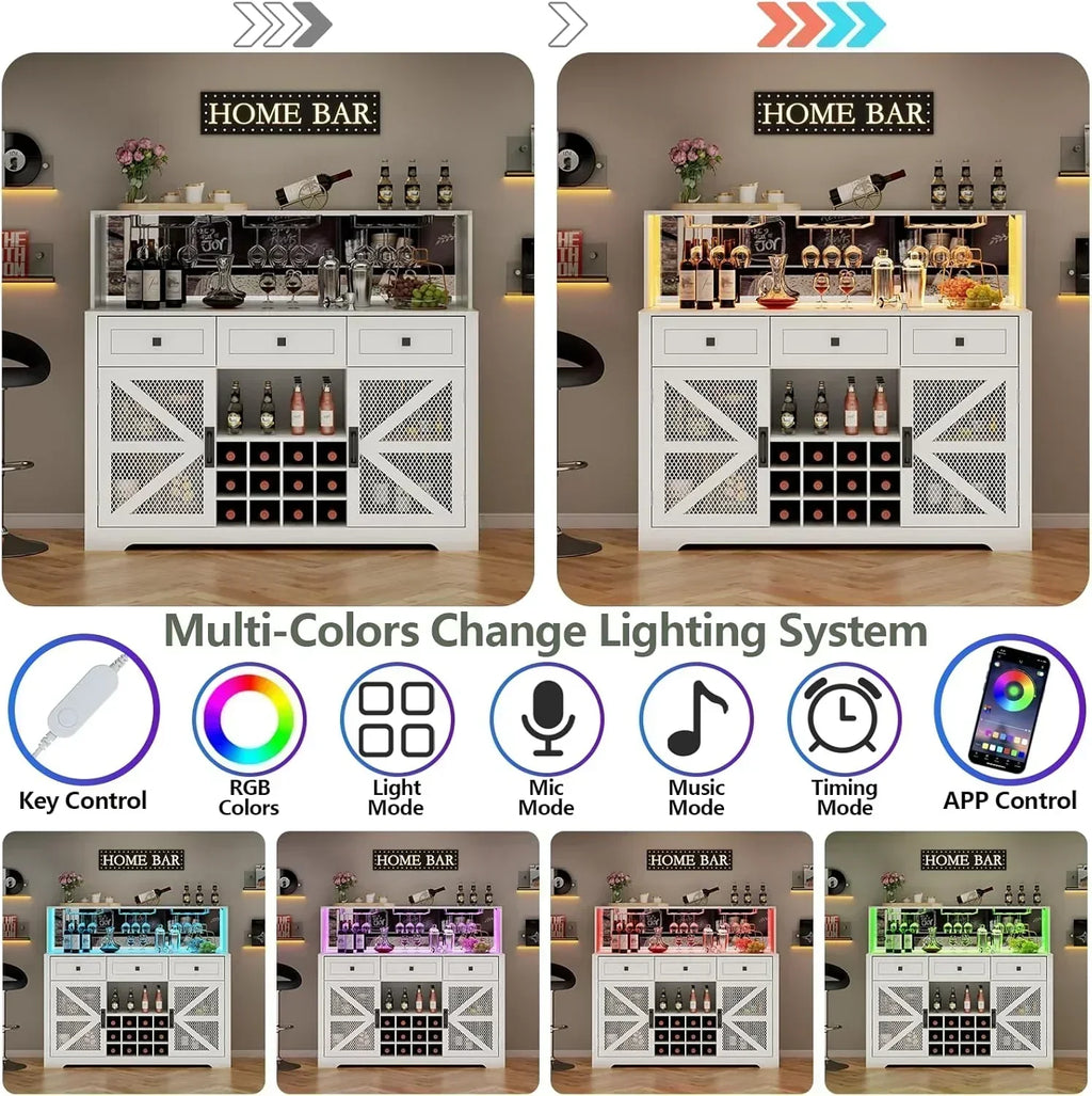 Wine Bar Cabinet with LED Light Liquor Cabinet with Glass Holder Coffee Bar for Liquor