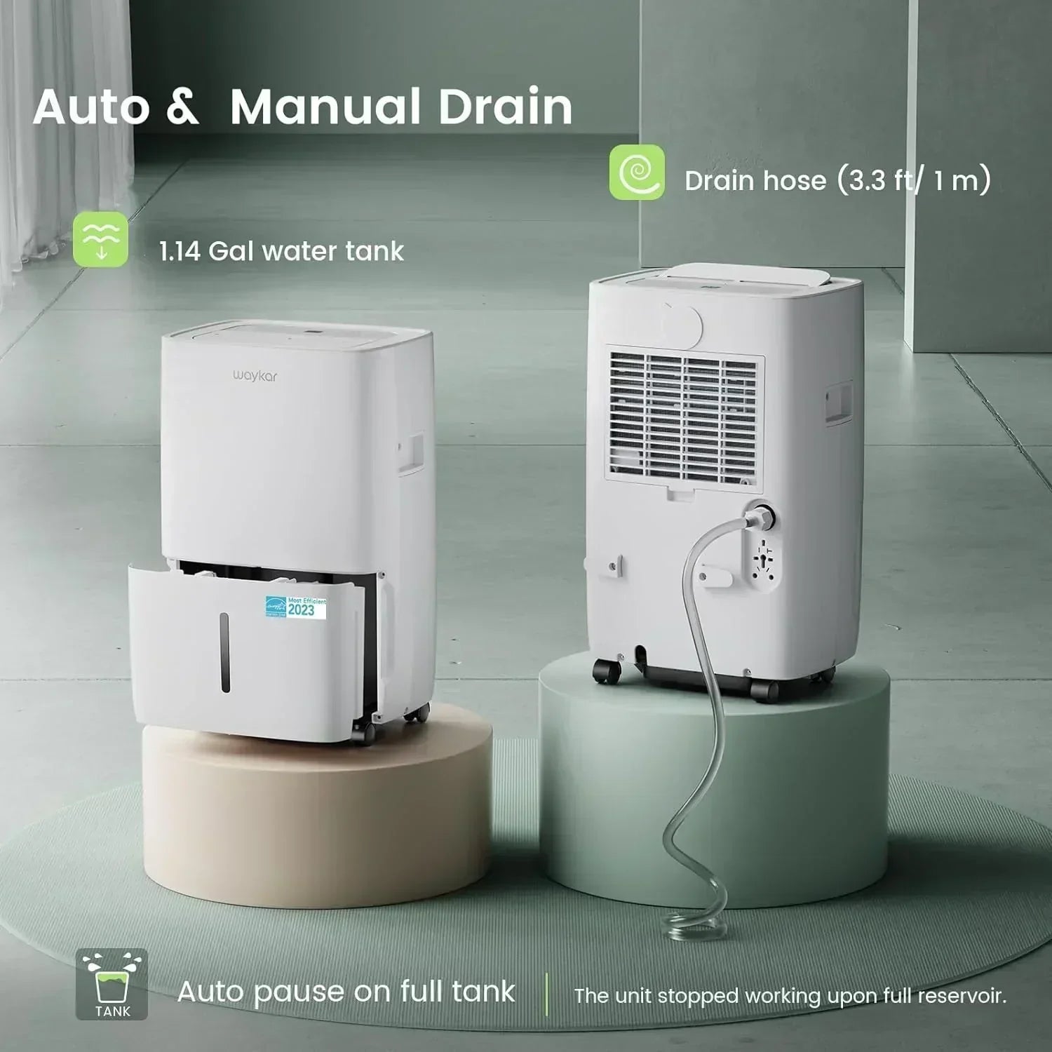 Waykar 2000 Sq Ft Dehumidifier for Home and Basements with Auto or Manual Drainage