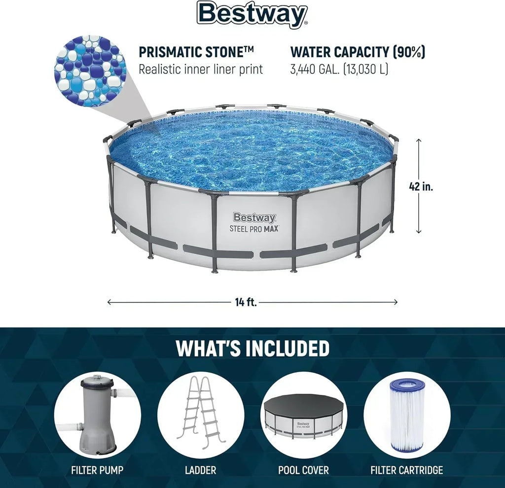 Steel Pro MAX 10 Foot x 30 Inch Round Metal Frame Above Ground Backyard Swimming Pool Set