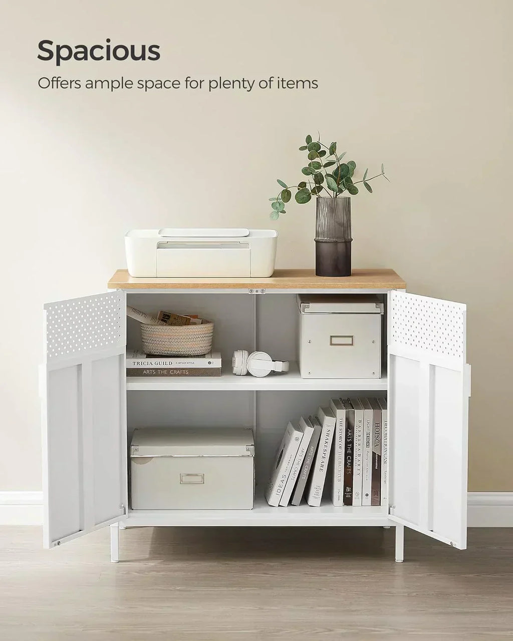 SONGMICS Storage Cabinet Metal Cabinet Sideboard with 2 Doors 15.7 x 31.5 x 29.9 inches