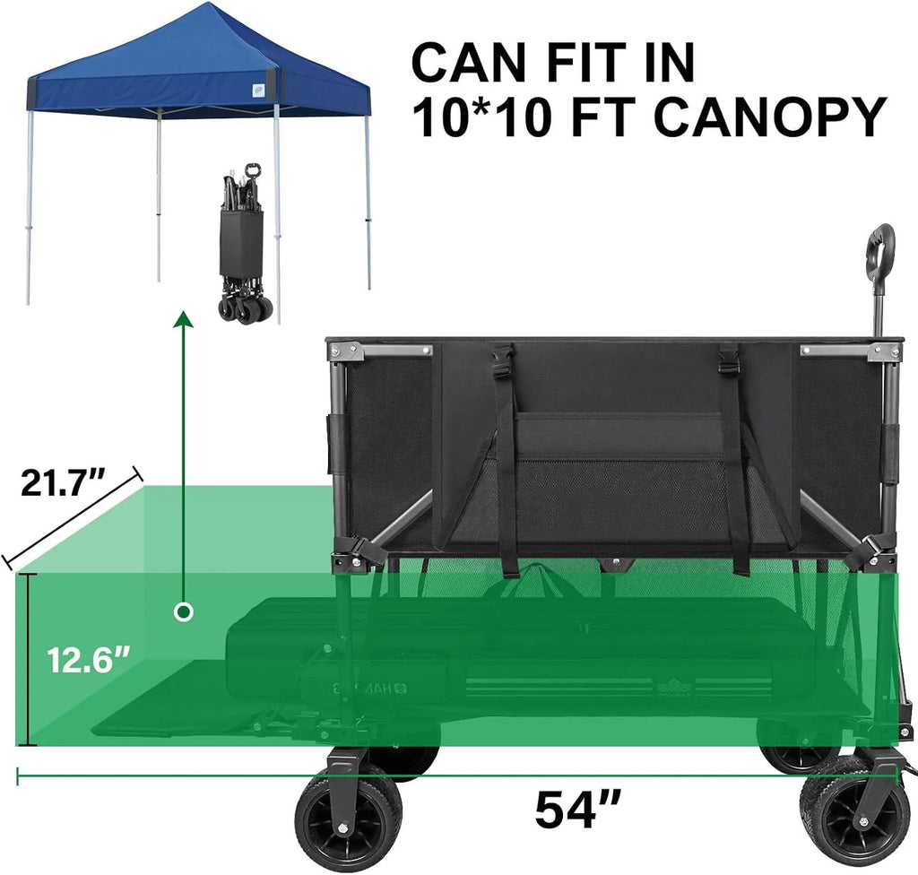 Double Decker Wagon 600lb Capacity & 400L Collapsible Sports Wagon with Big Wheels 54 Extended Utility Folding Cart