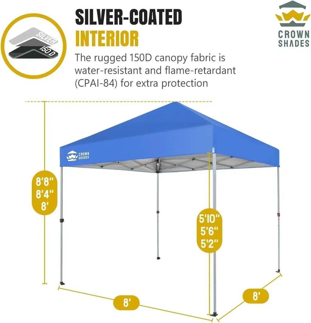 10x10 Pop-Up Awning One-Click Installation Beach Tent Outdoor Sunshade Silver Coated Top