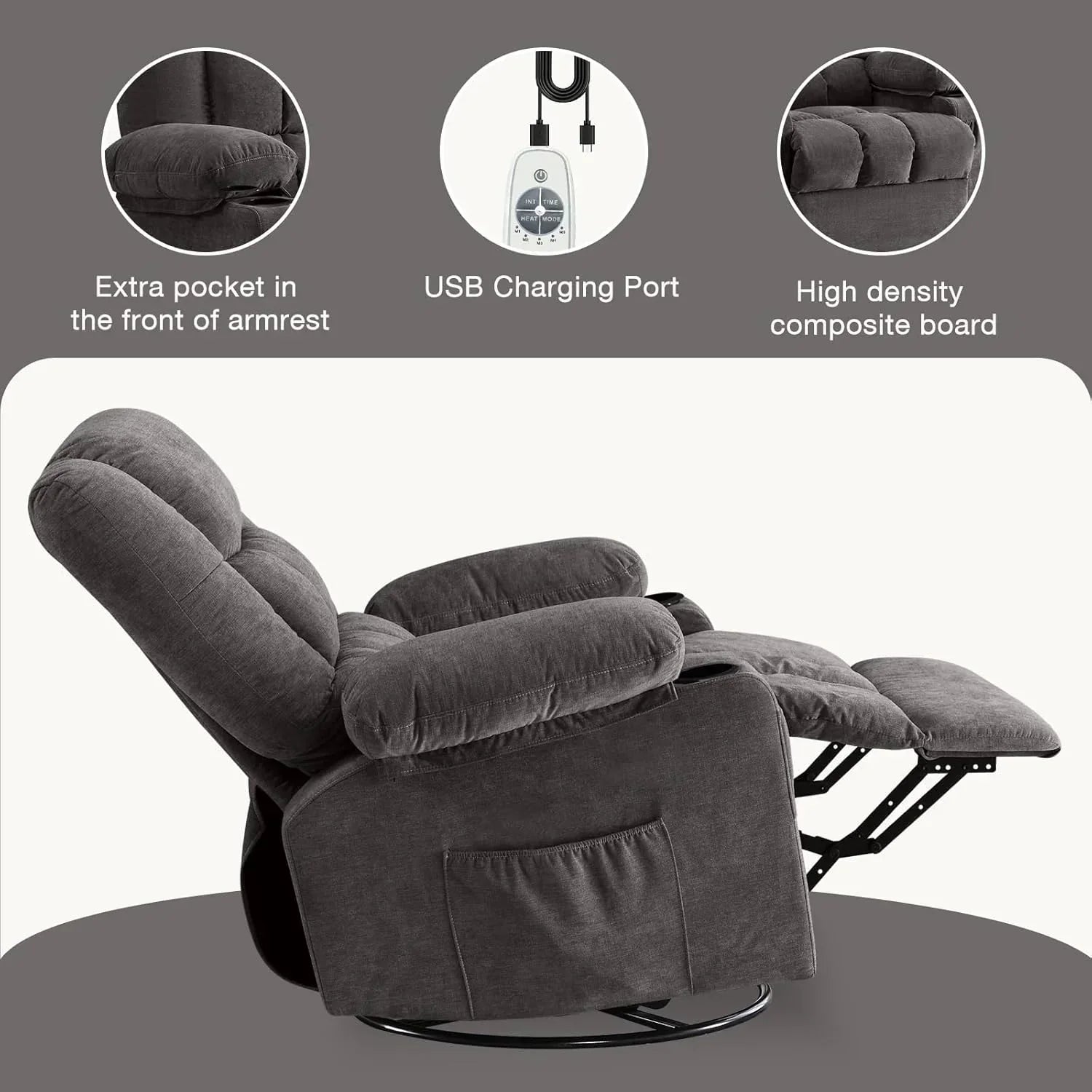 Massage rotating rocking lounge chair with vibration massage and calorie metering functions