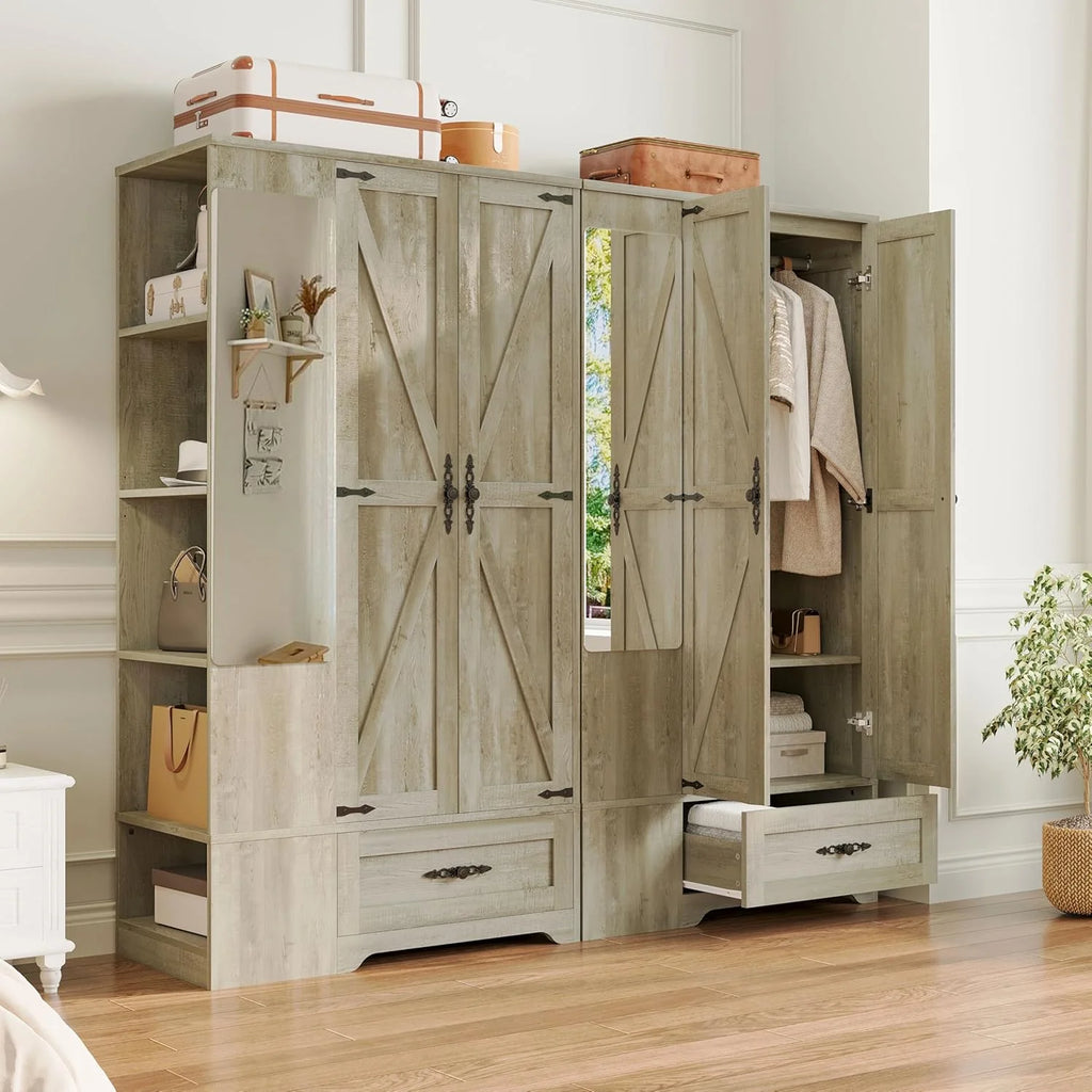 ANCTOR Armoire Wardrobe Closet with Mirror, 70 H Wooden Bedroom Armoires and Wardrobes