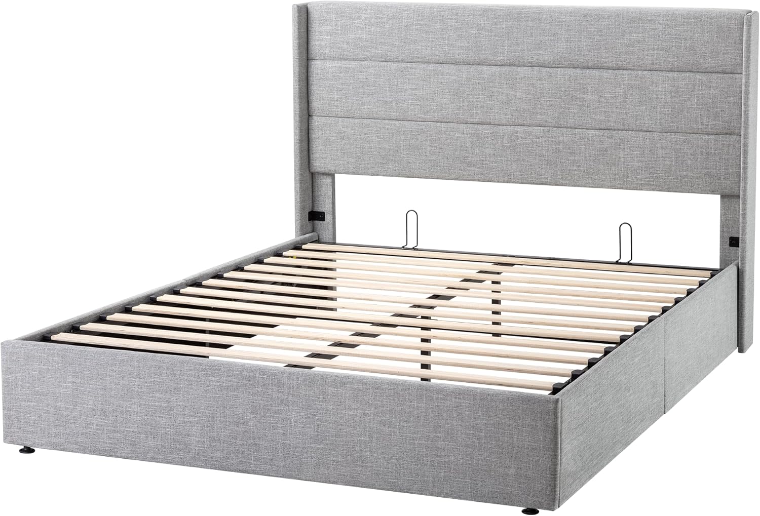 Allewie Queen Size Lift Up Storage Bed Modern Wingback Headboard Hydraulic Support