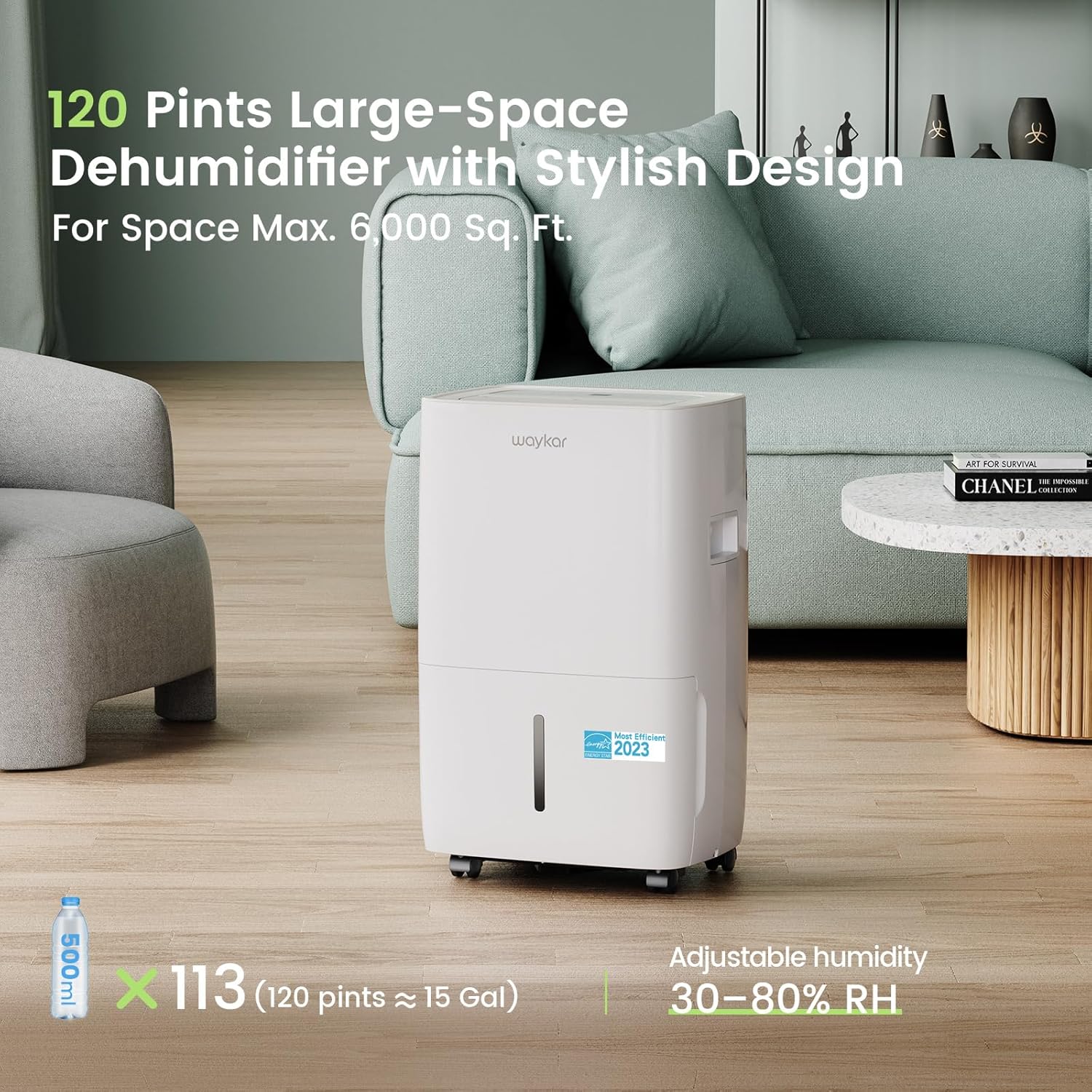 Waykar 2000 Sq Ft Dehumidifier for Home and Basements with Auto or Manual Drainage