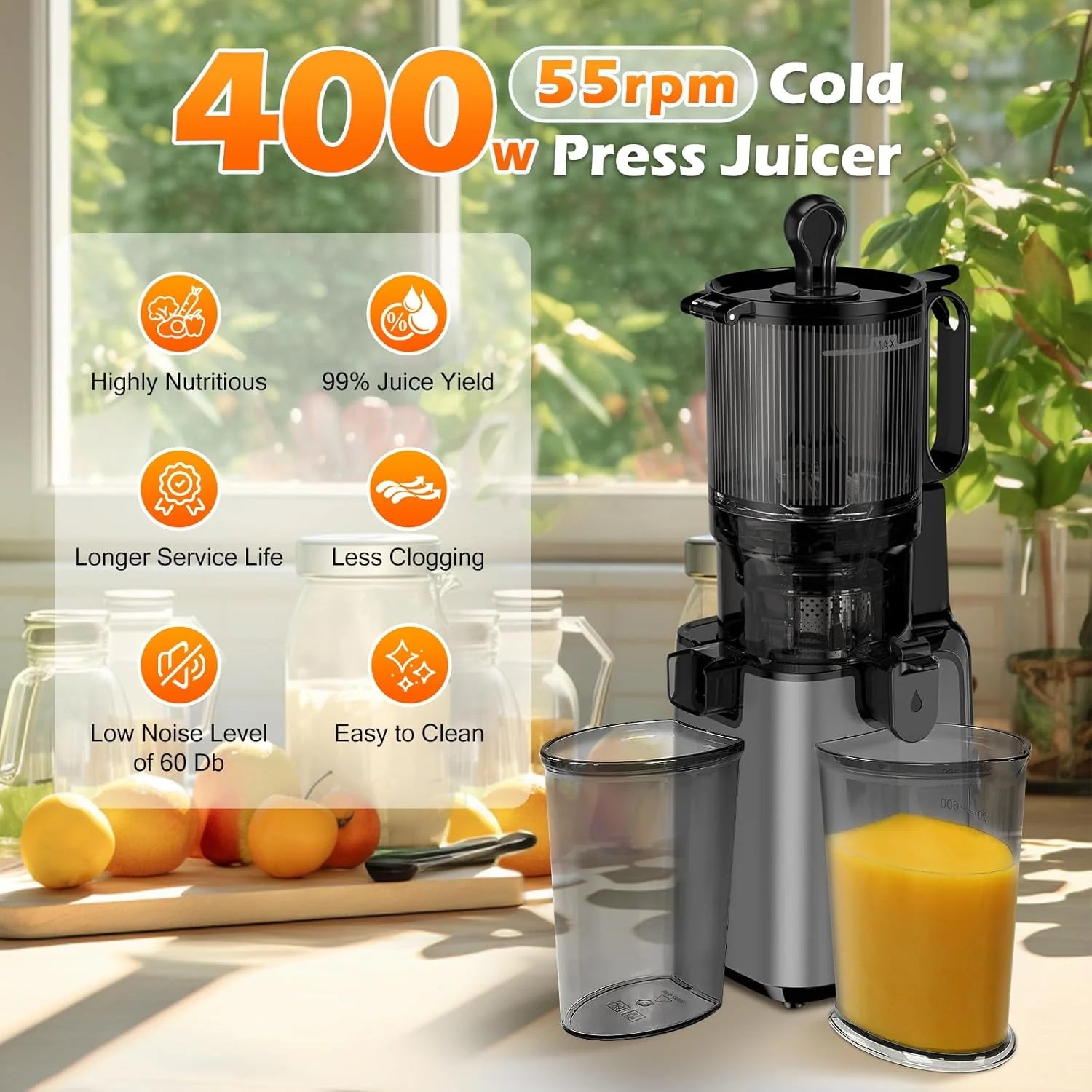 Juicer Machines with 5.8 Large Feed Chute Cold Press Juicer Slow Masticating juicer