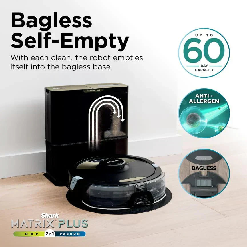 Robot Vacuum & Mop Combo Powerful Suction Matrix Plus 60-Day Debris Capacity