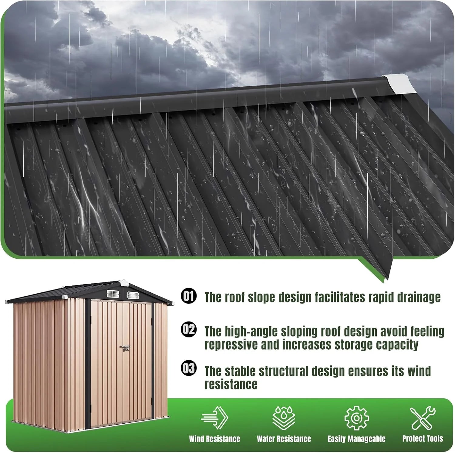 Aoxun 6.2x4 FT Shed Outdoor Storage Shed Metal Garden Shed Slooping Roof Tool Shed Bike Shed