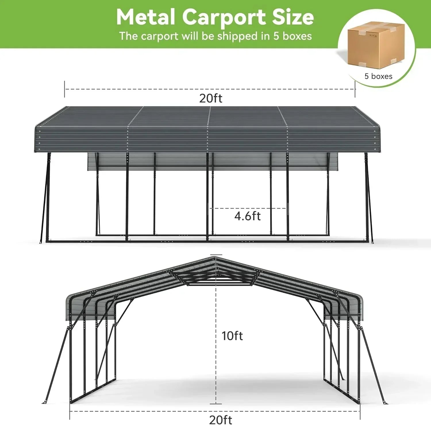 10'x15' Heavy Duty Metal Carport Outdoor Garage Car Shelter Shade with Heavier Frame