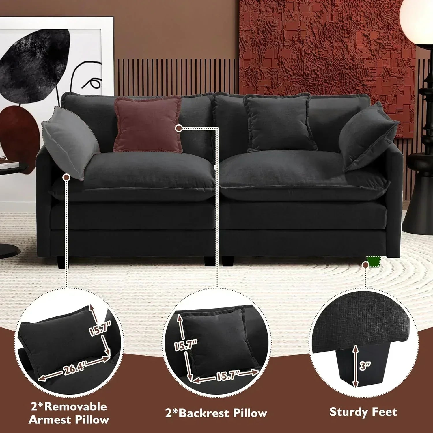 111.4 Inch L Shaped Modern Sofa Modular Cloud Sofa with Ottoman 4 Seater Chenille Deep Seat Sofa