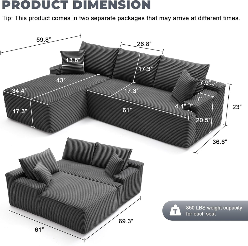 110-inch cloud sofa boneless sofa in the living room modular sofa with deep seats