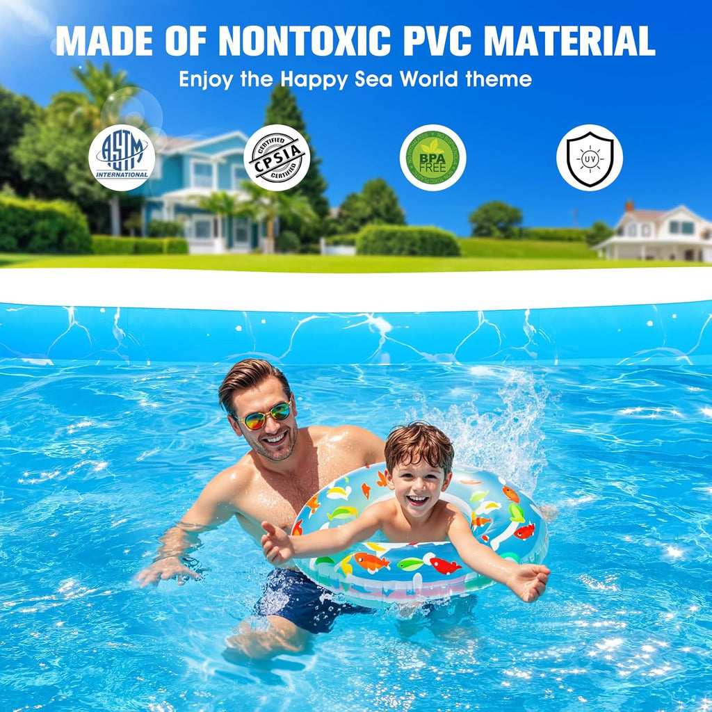 Inflatable Pool with Seat and Pool Lights, Durable Thickened Large Size Family Inflatable Pools for Adults Blow Up Pools,105 x 65 x 25Swimming Inflatable Kids PooI for Backyard,Outdoor (White)