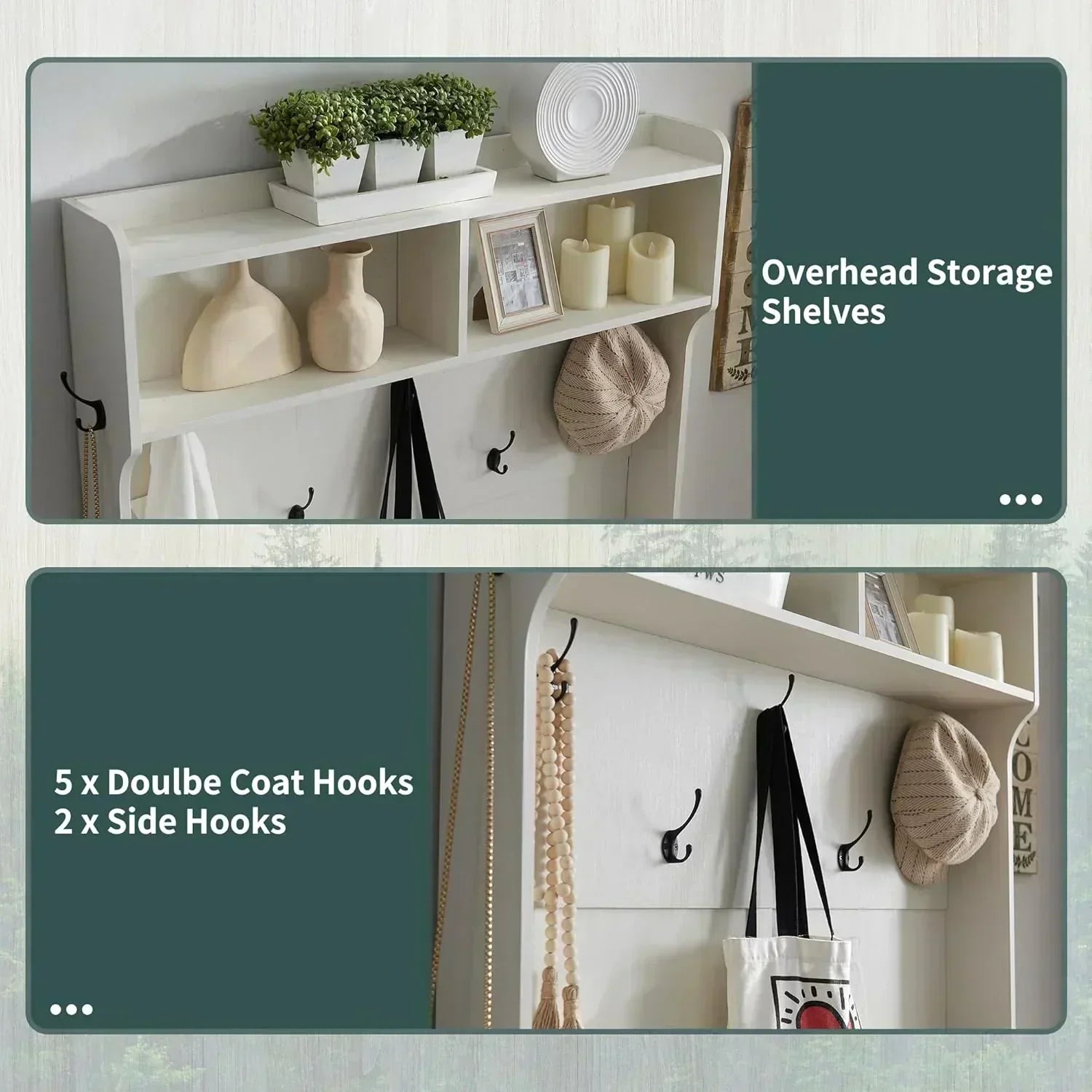 JXQTLINGMU 59-inch Farmhouse Foyer Tree Shoe Storage Entryway Bench Foyer Coat Rack Cabinet
