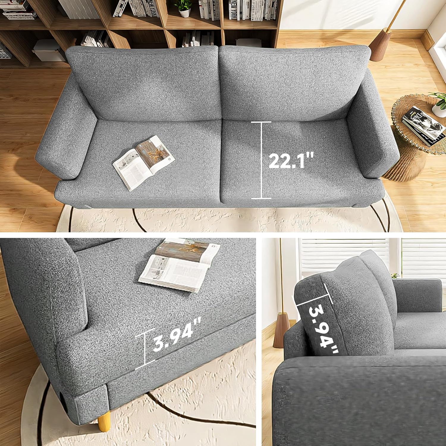 Loveseat Sofa Couch for Living Room with USB Type C Ports Dark Gray Upholstered Small Couches