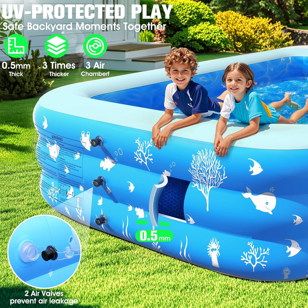 Inflatable Pool with Seat and Pool Lights Durable Thickened Large Size Family Inflatable Pools