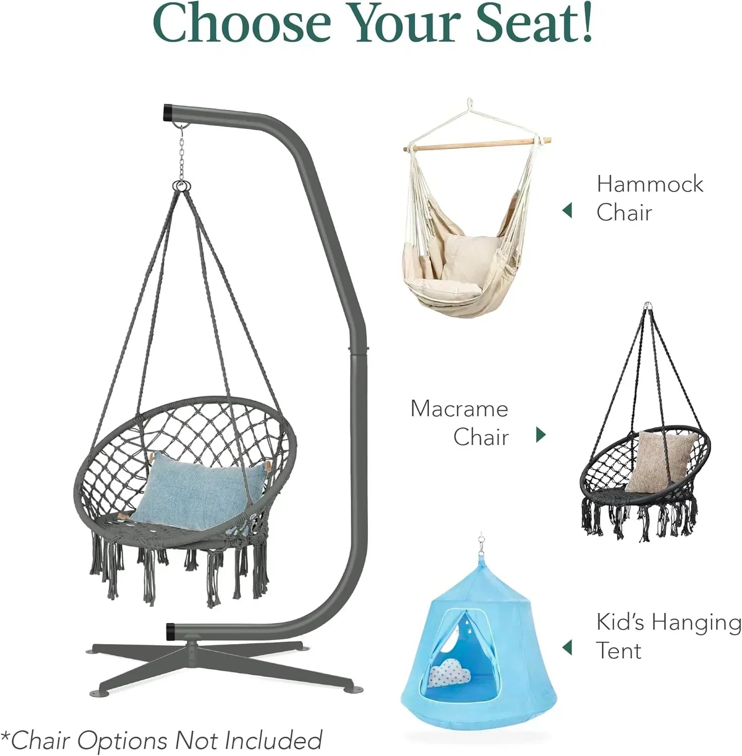 Best Choice Products Metal Hanging Hammock C-Stand for Chair Weather Resistant Finish