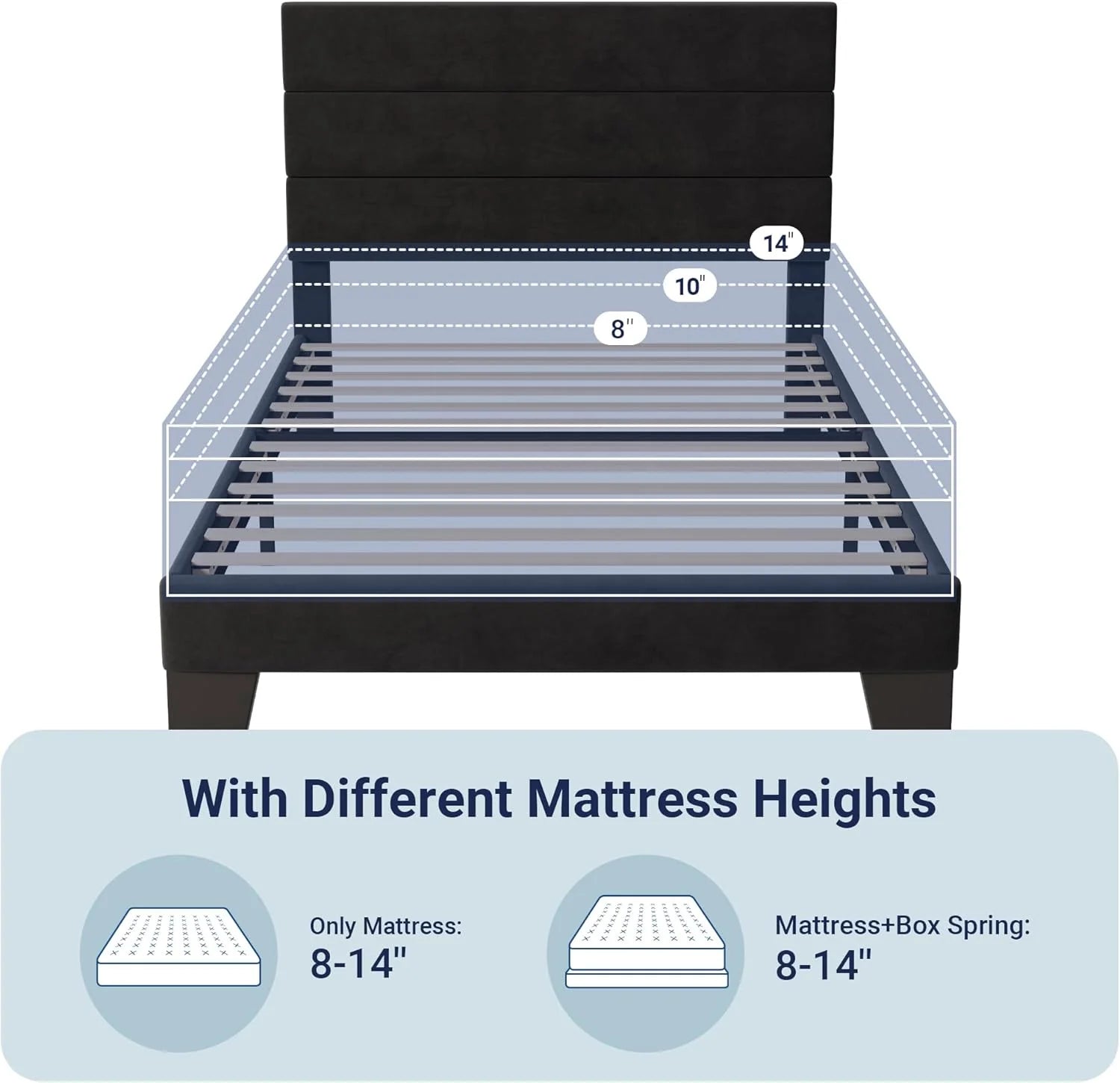 Allewie Queen Size Platform Bed Frame Fabric Upholstered Headboard Wooden Slats Support