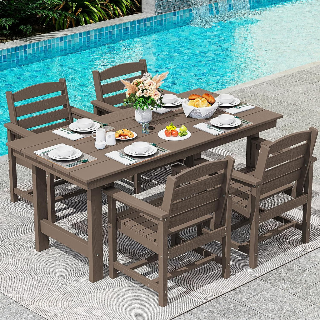 SERWALL Outdoor HDPE Dining Table Set 7 Piece Outdoor Dining Table Sets