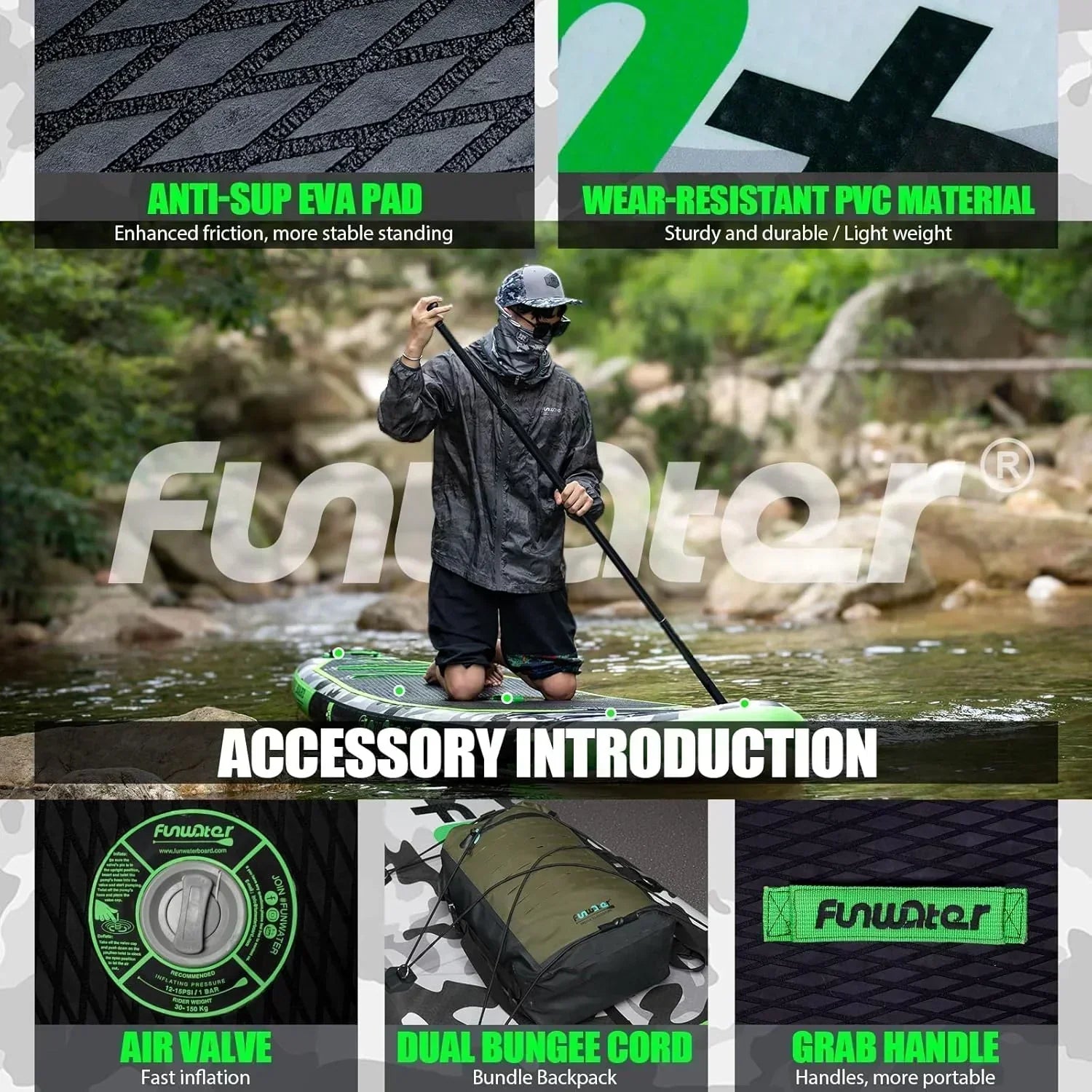 FunWater Inflatable Stand Up Paddle Board Premium SUP Paddle Accessories EVA Deck