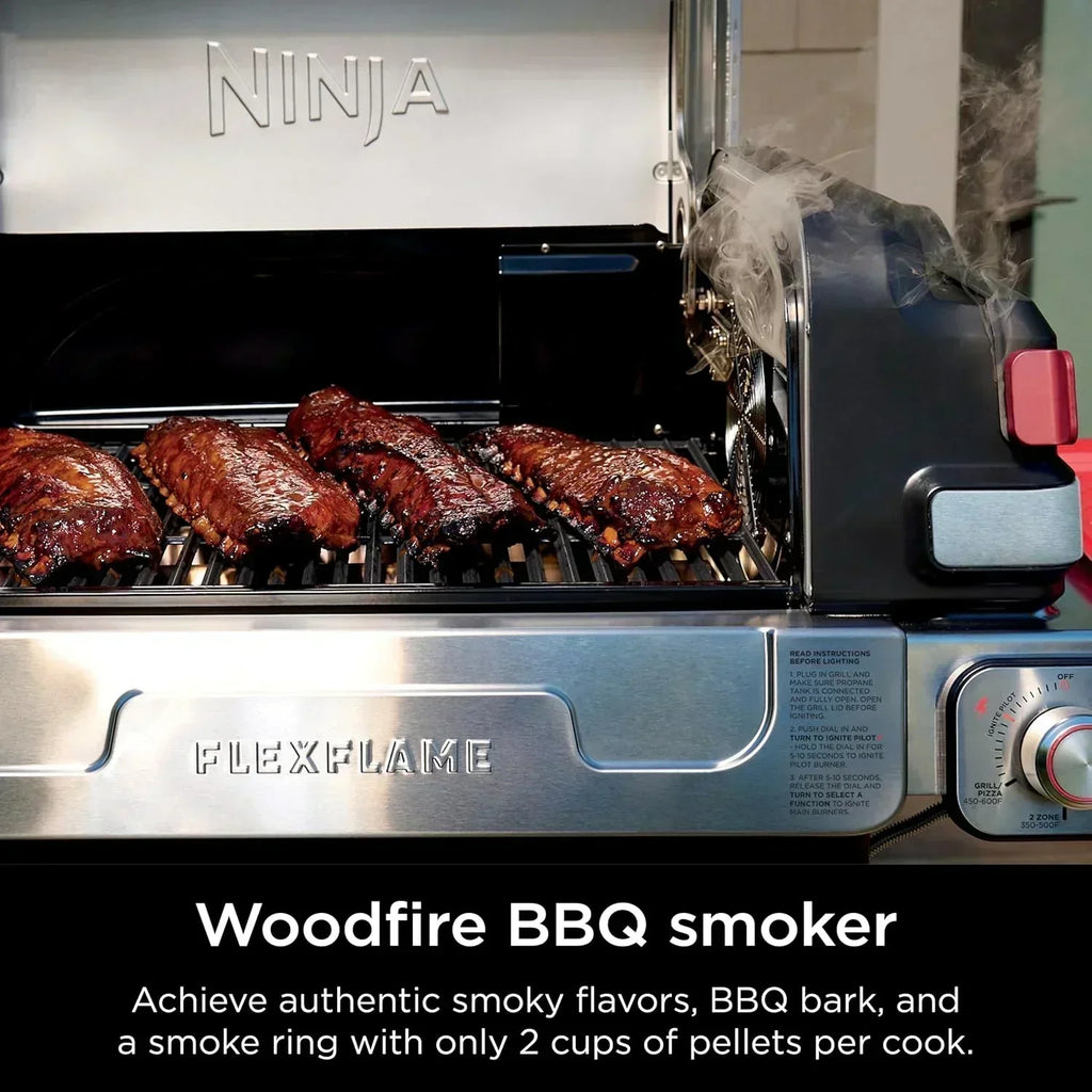 Ninja FlexFlame Grill and Smoker Electric Propane Grill Roaster BBQ Grill 5-in-1 Cooking System