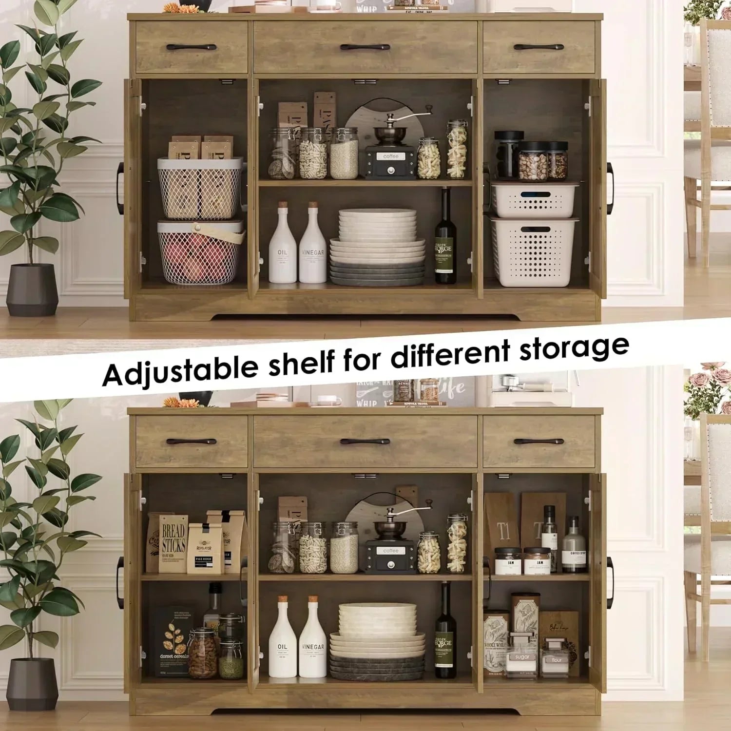 Sideboard with drawers large 55-inch sideboard modern farmhouse wood kitchen dining table