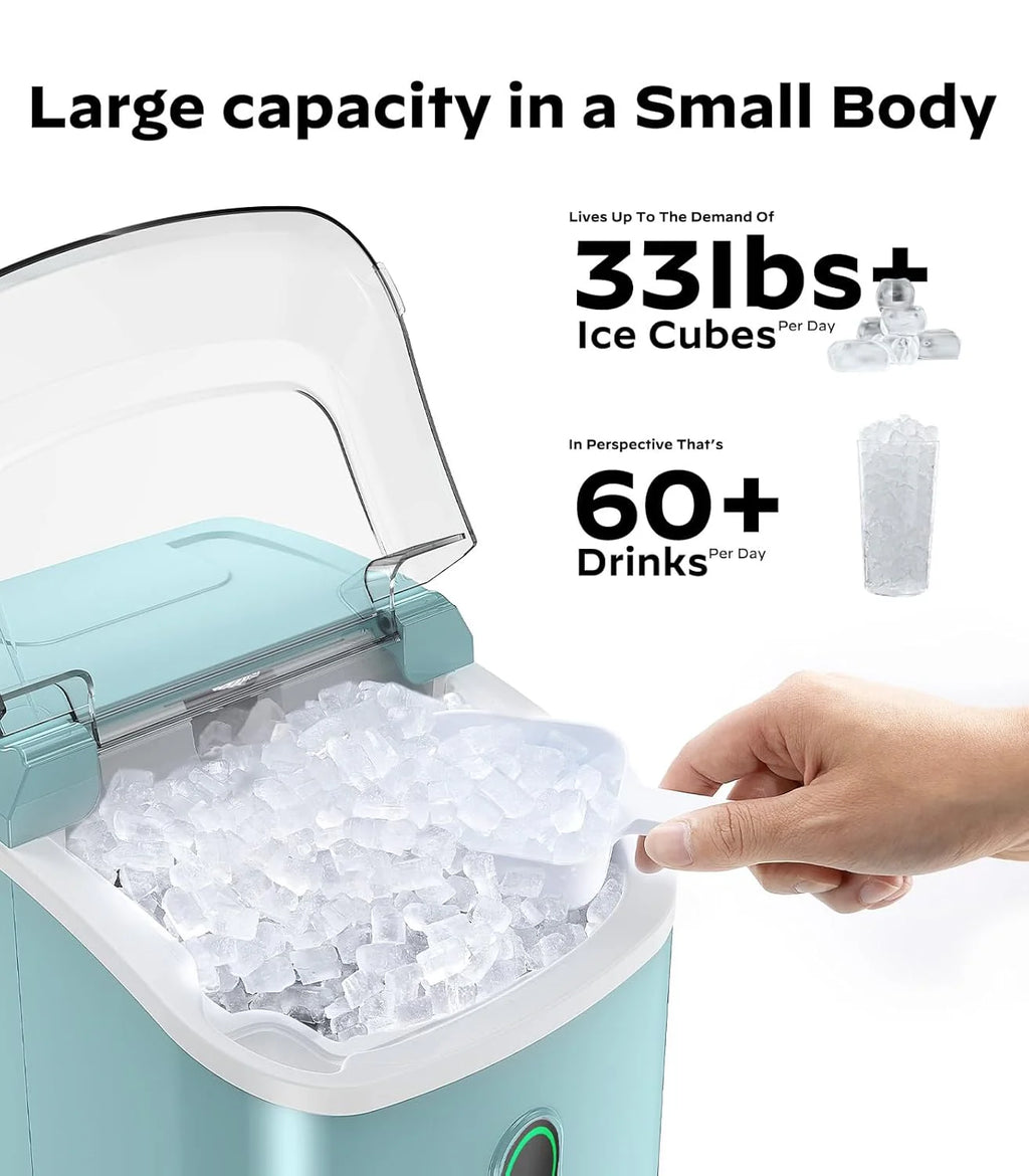 Nugget Ice Maker Countertop, Silonn Chewable Pellet Ice Machine with Self-Cleanin Function, 33lbs/24H Portable Ice Makers for Home Kitchen Officce, Black