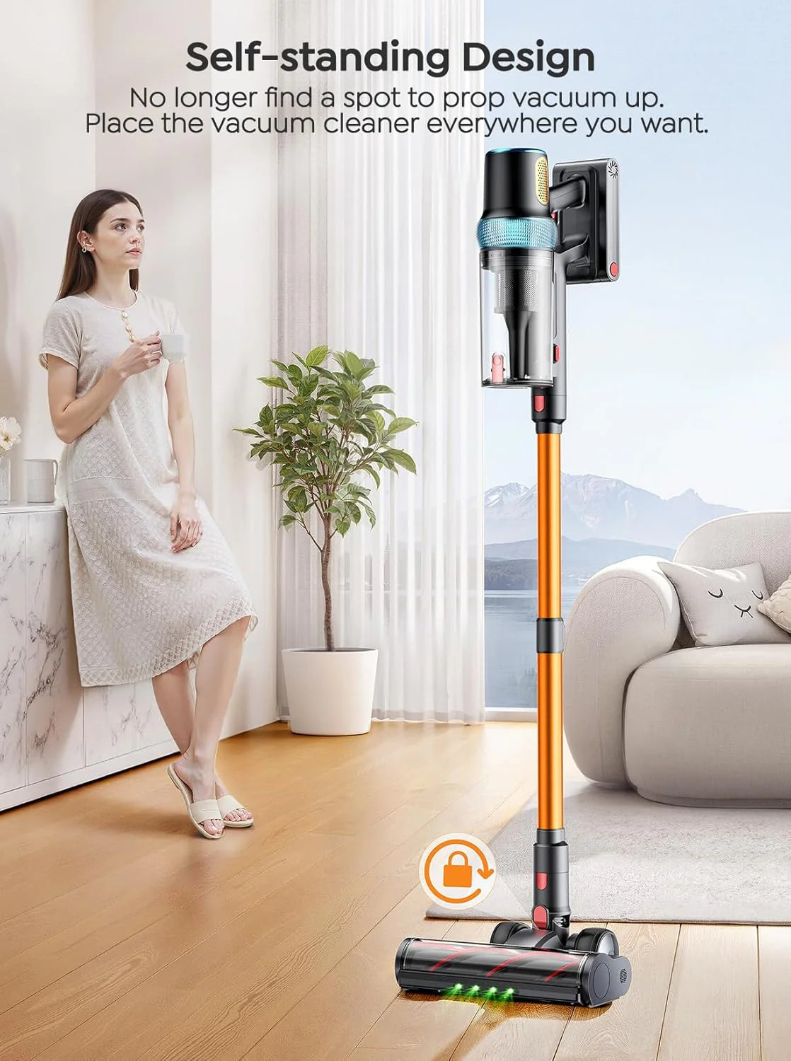 Cordless Vacuum Cleaner, 650W 55KPA 70Mins Vacuum Cleaners for Home, Upgraded Stick Vacuum with 3.3Ft Extendable Hose, LED Touch Screen, Wall Charging Station, Auto Mode for Carpet Pet Hair Hard Floor
