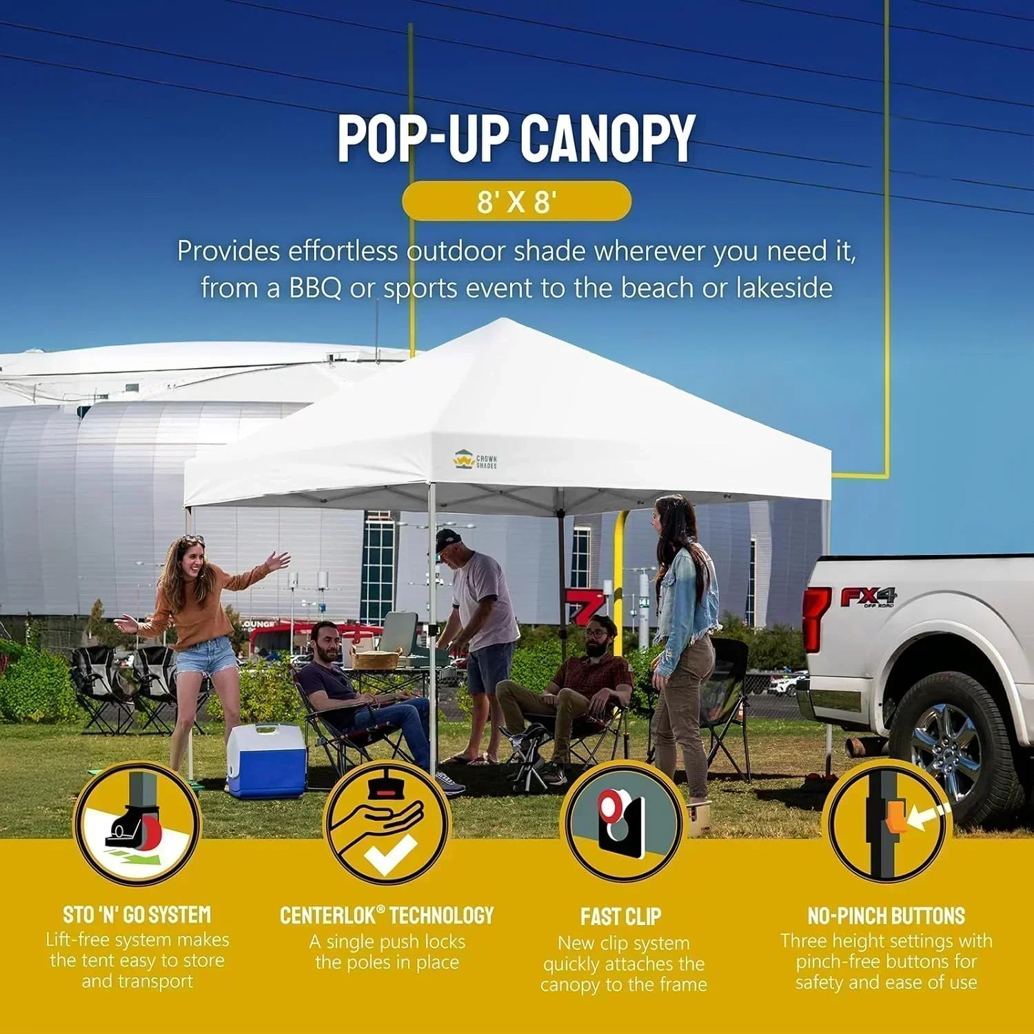 10x10 Pop-Up Awning One-Click Installation Beach Tent Outdoor Sunshade Silver Coated Top