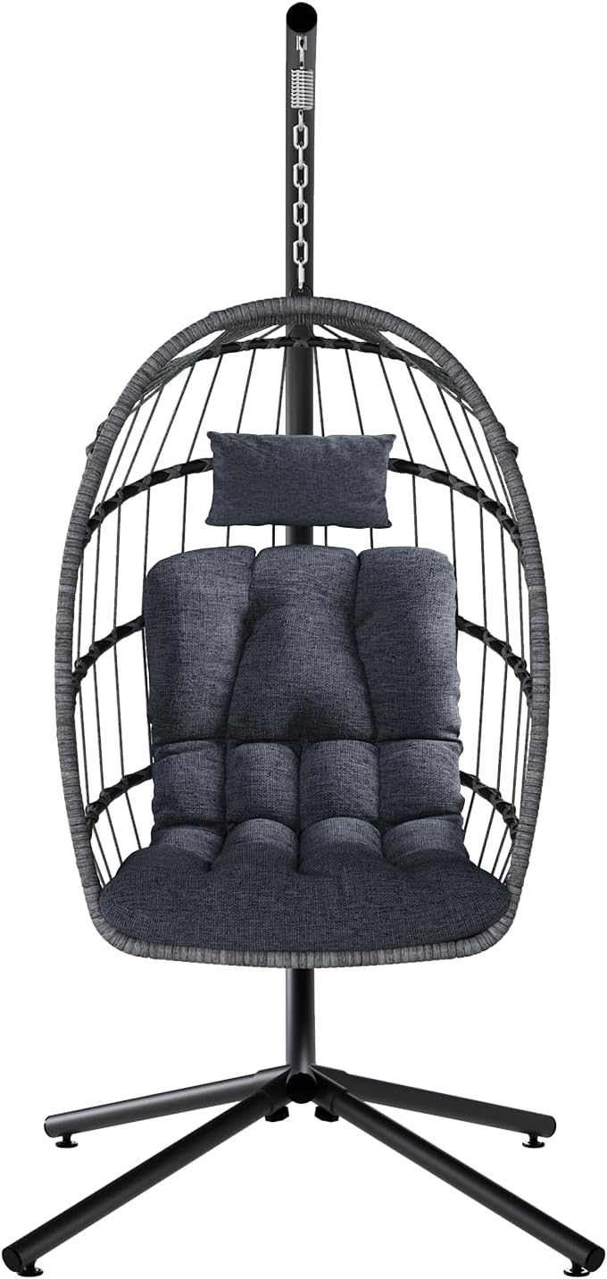 SWITTE Egg Chair Outdoor Indoor Wicker Hanging Egg Swing Chair 350lbs Capacity for Patio