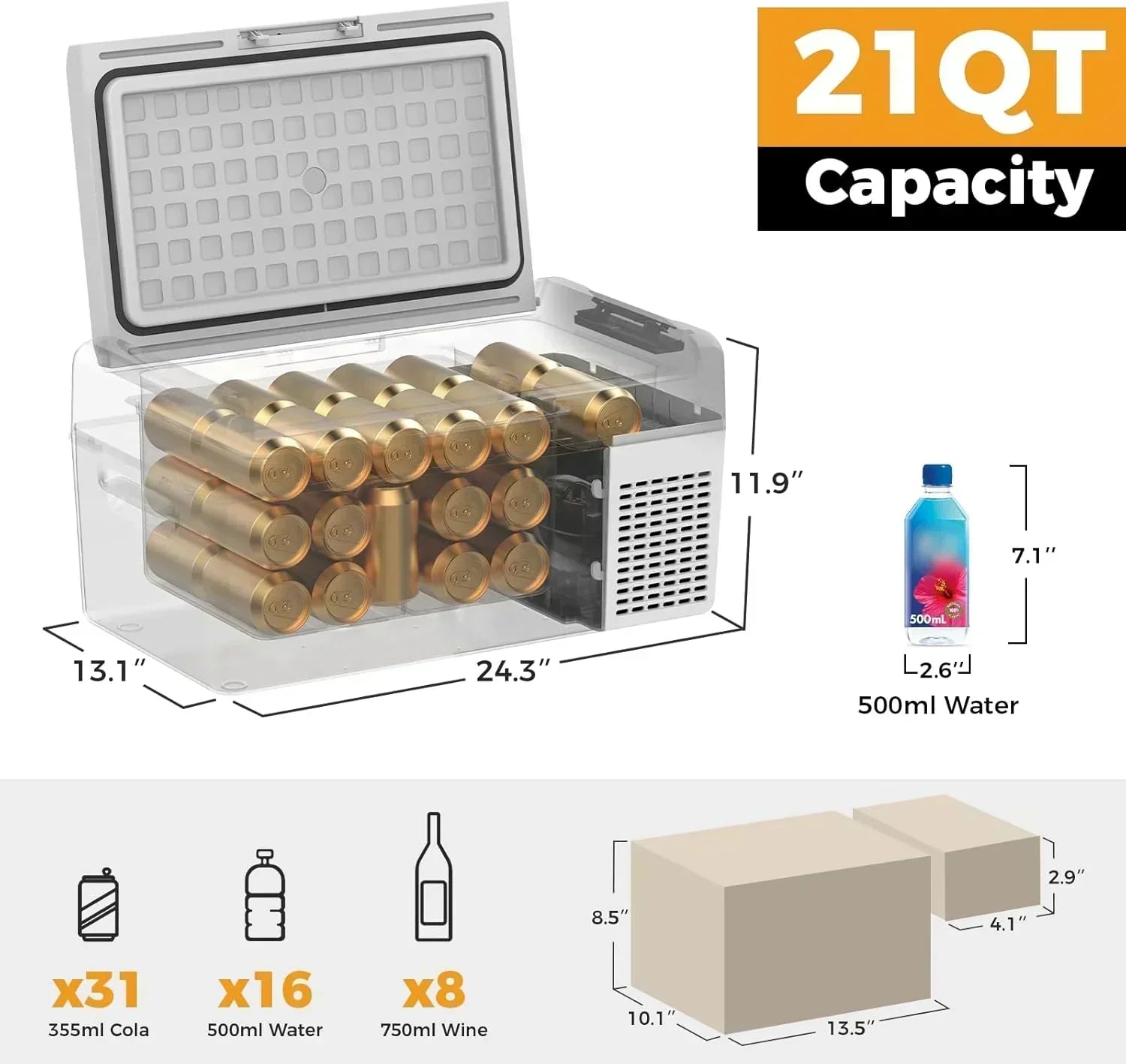 12V Refrigerator 21 Quart Portable Freezer 50 Hours Keep Cool Electric Cooler Car Refrigerator